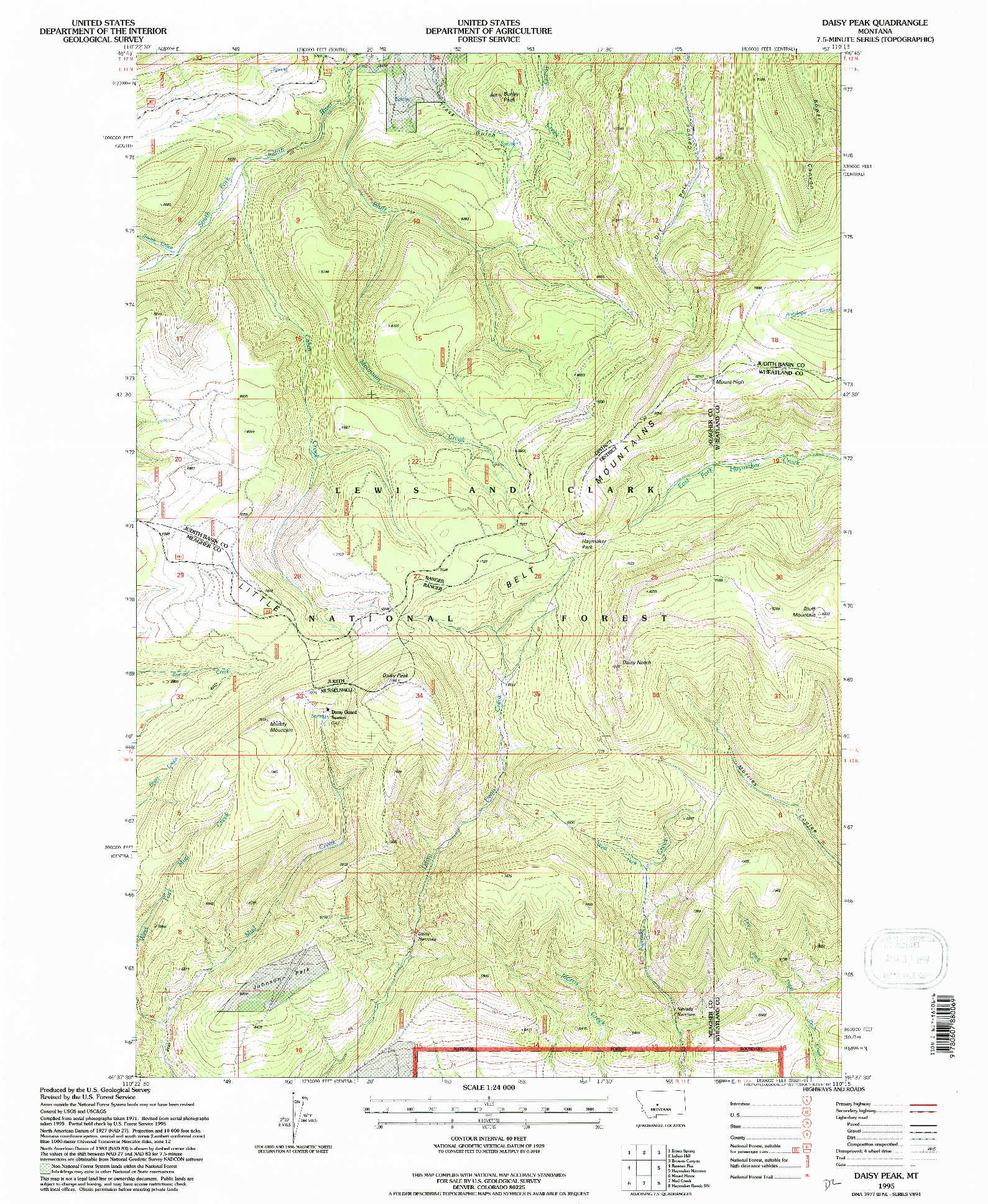 USGS 1:24000-SCALE QUADRANGLE FOR DAISY PEAK, MT 1995
