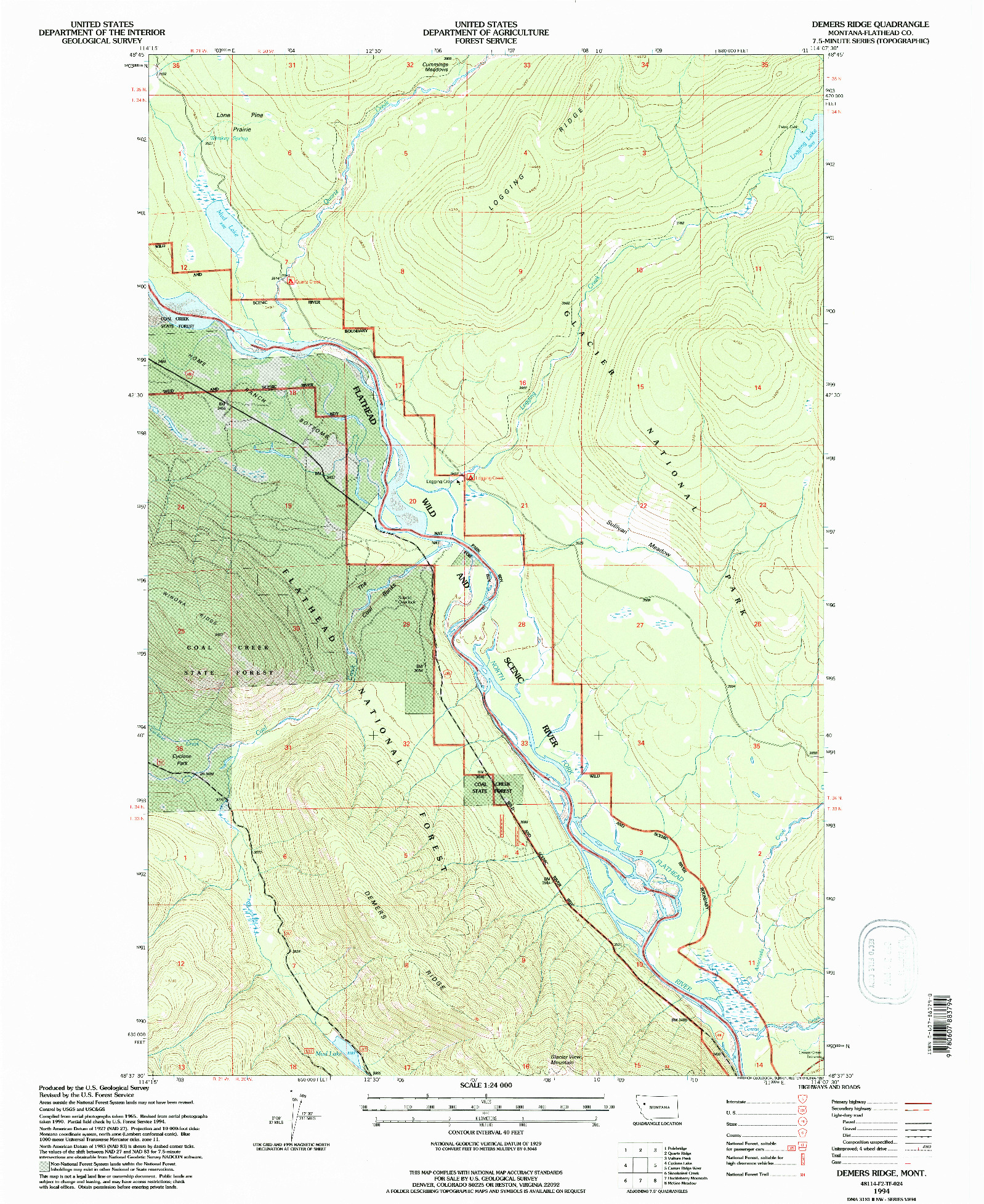 USGS 1:24000-SCALE QUADRANGLE FOR DEMERS RIDGE, MT 1994