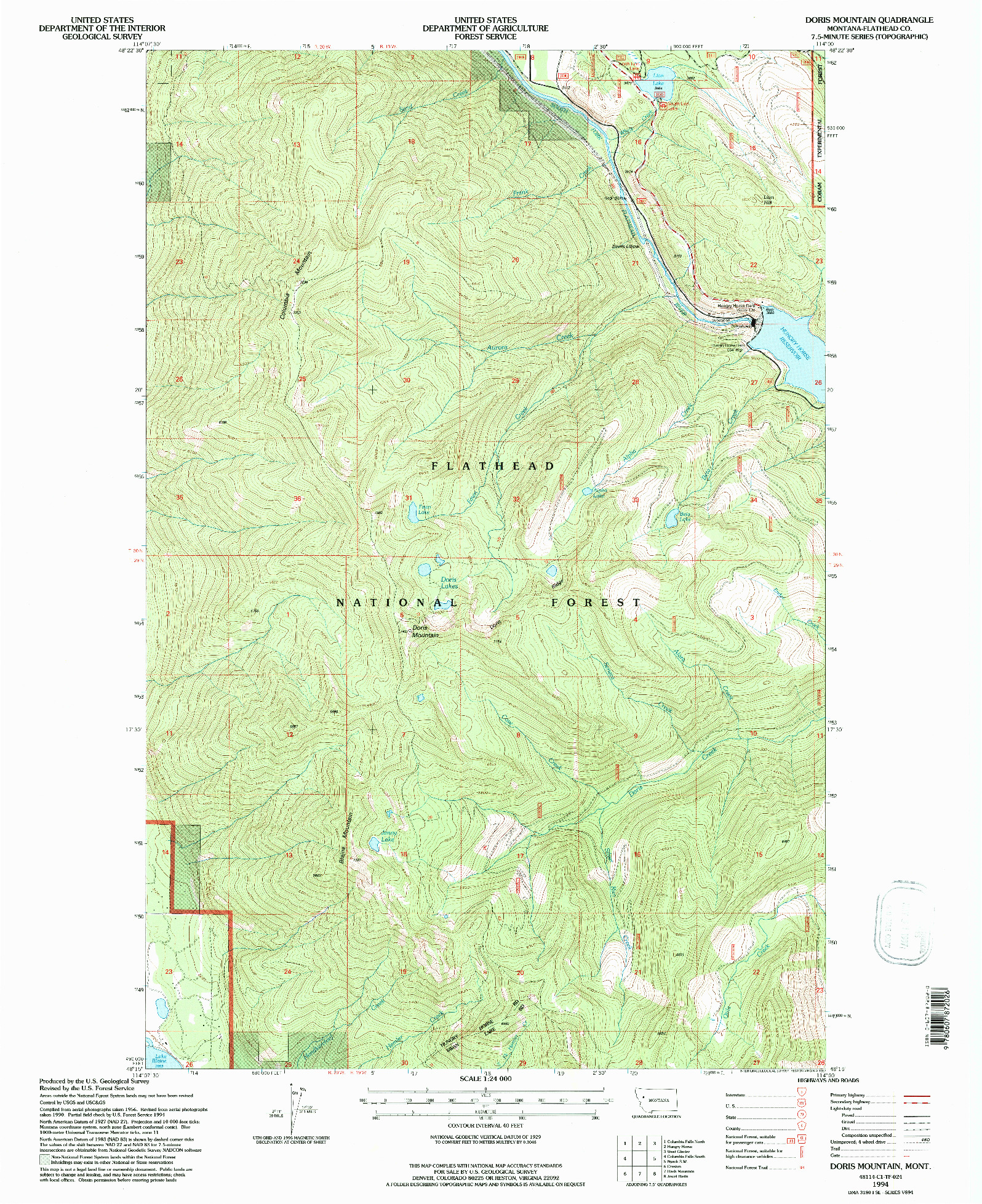 USGS 1:24000-SCALE QUADRANGLE FOR DORIS MOUNTAIN, MT 1994