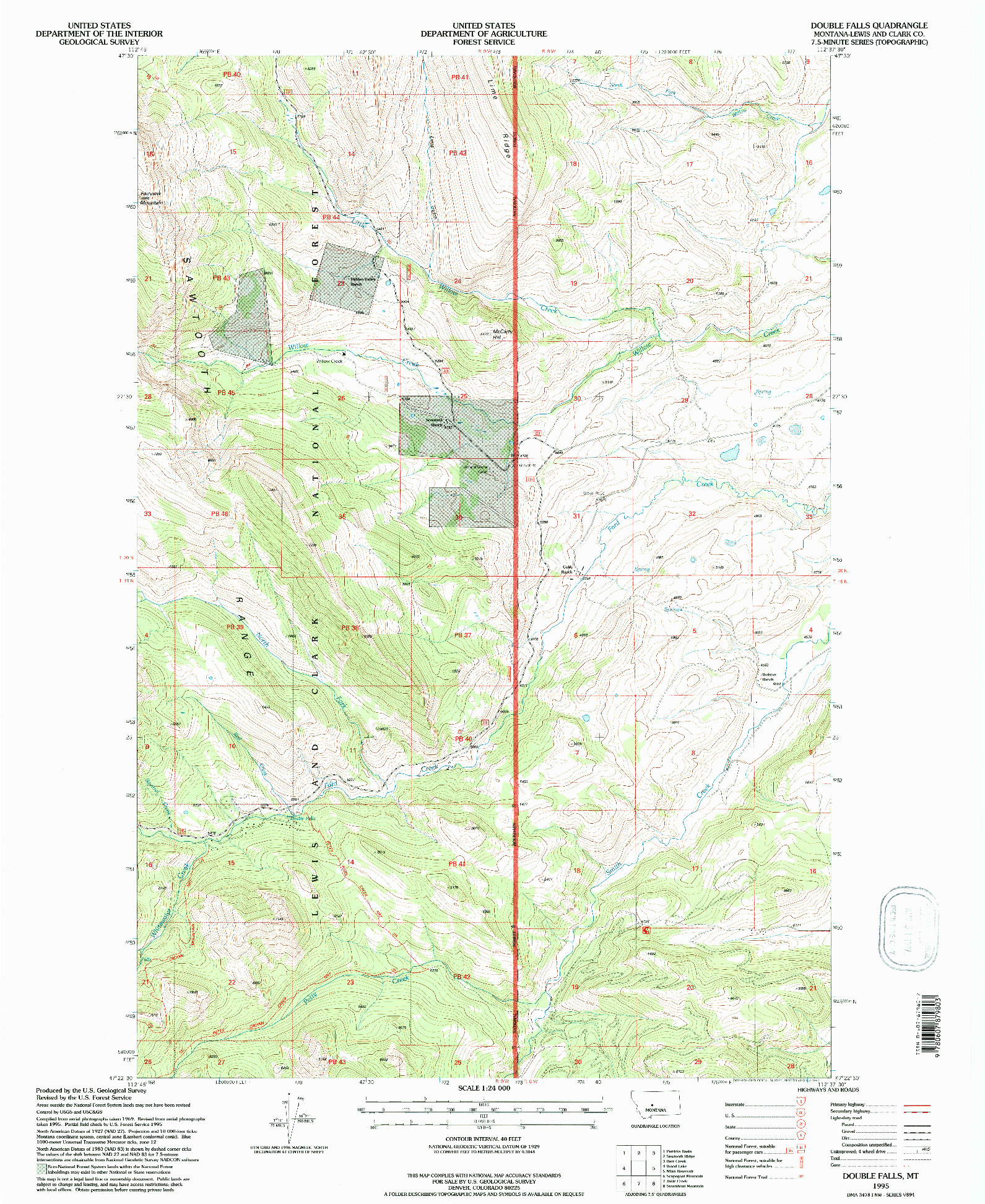 USGS 1:24000-SCALE QUADRANGLE FOR DOUBLE FALLS, MT 1995