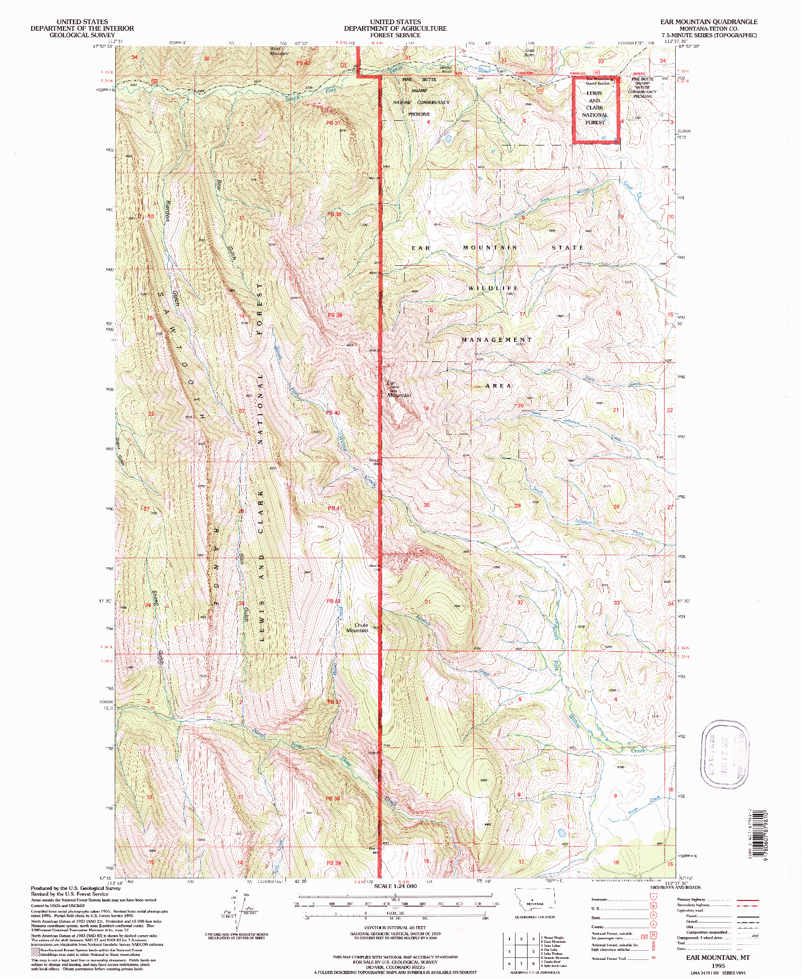 USGS 1:24000-SCALE QUADRANGLE FOR EAR MOUNTAIN, MT 1995