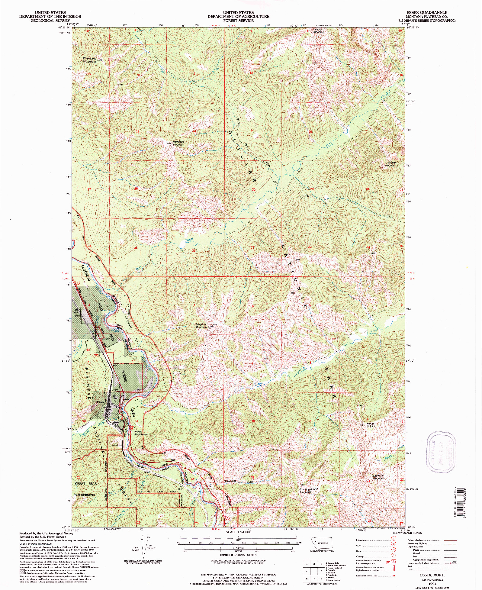 USGS 1:24000-SCALE QUADRANGLE FOR ESSEX, MT 1994