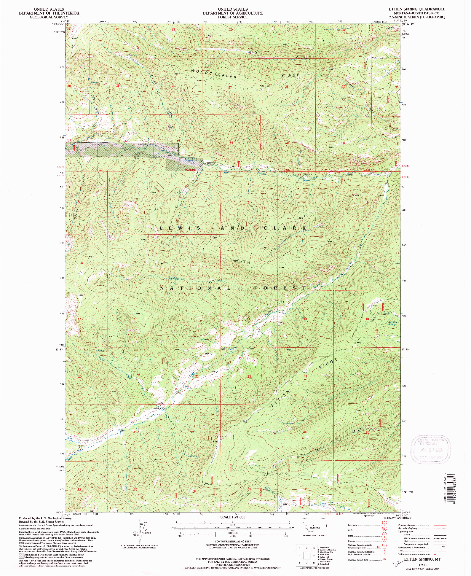 USGS 1:24000-SCALE QUADRANGLE FOR ETTIEN SPRING, MT 1995