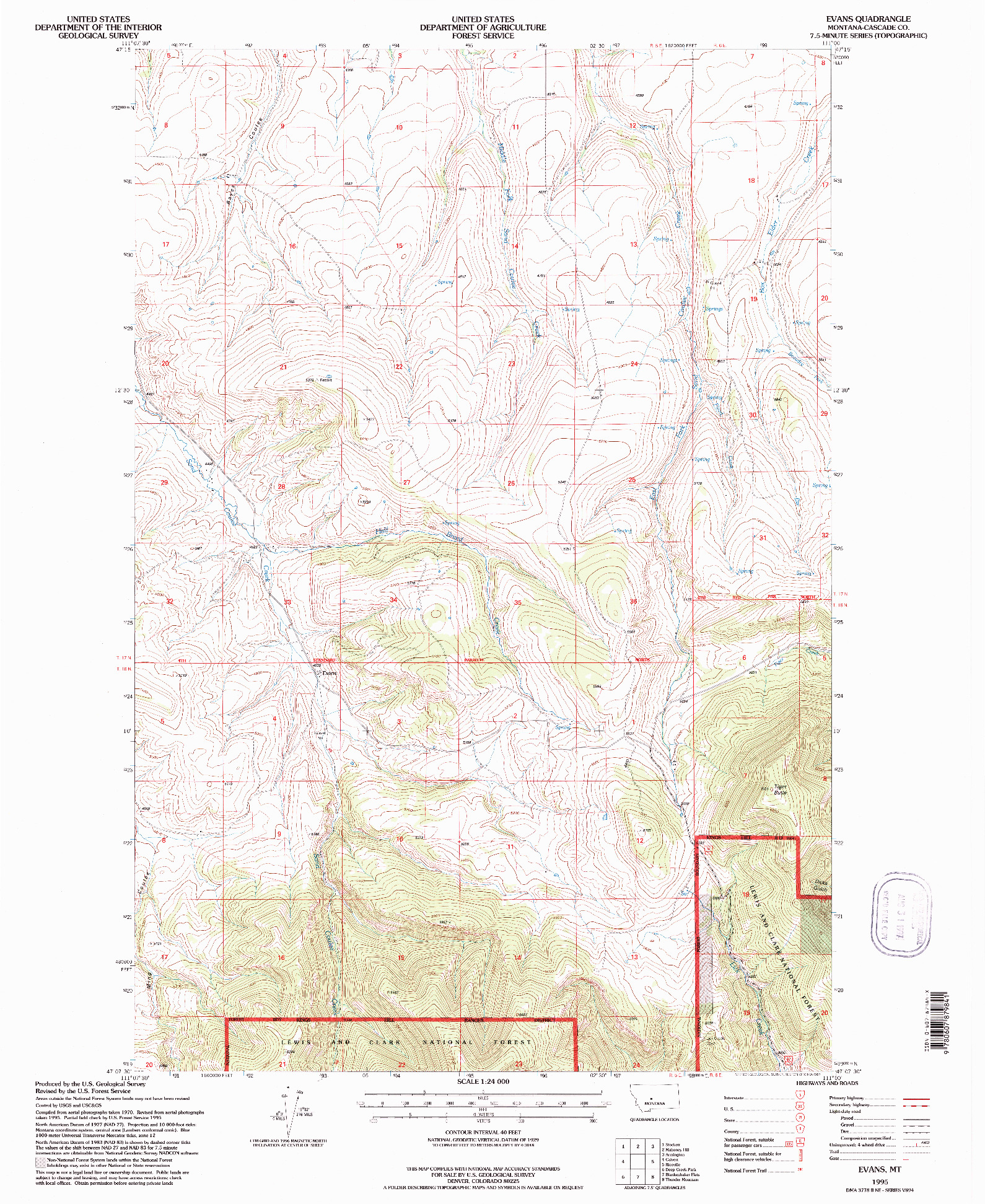 USGS 1:24000-SCALE QUADRANGLE FOR EVANS, MT 1995