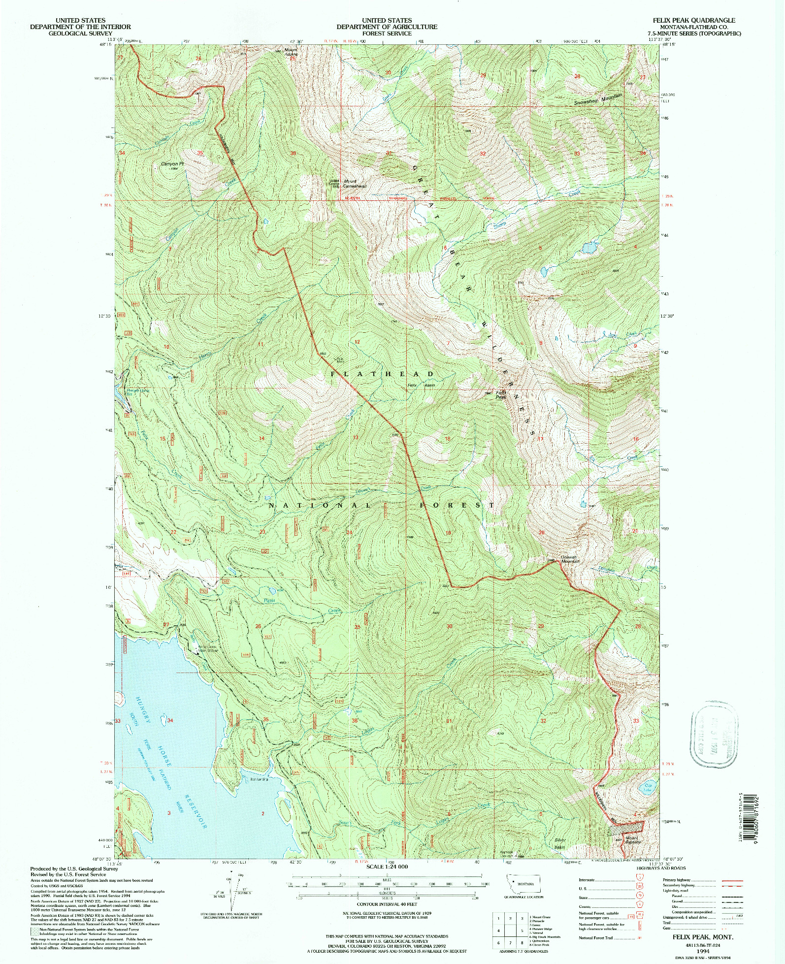 USGS 1:24000-SCALE QUADRANGLE FOR FELIX PEAK, MT 1994