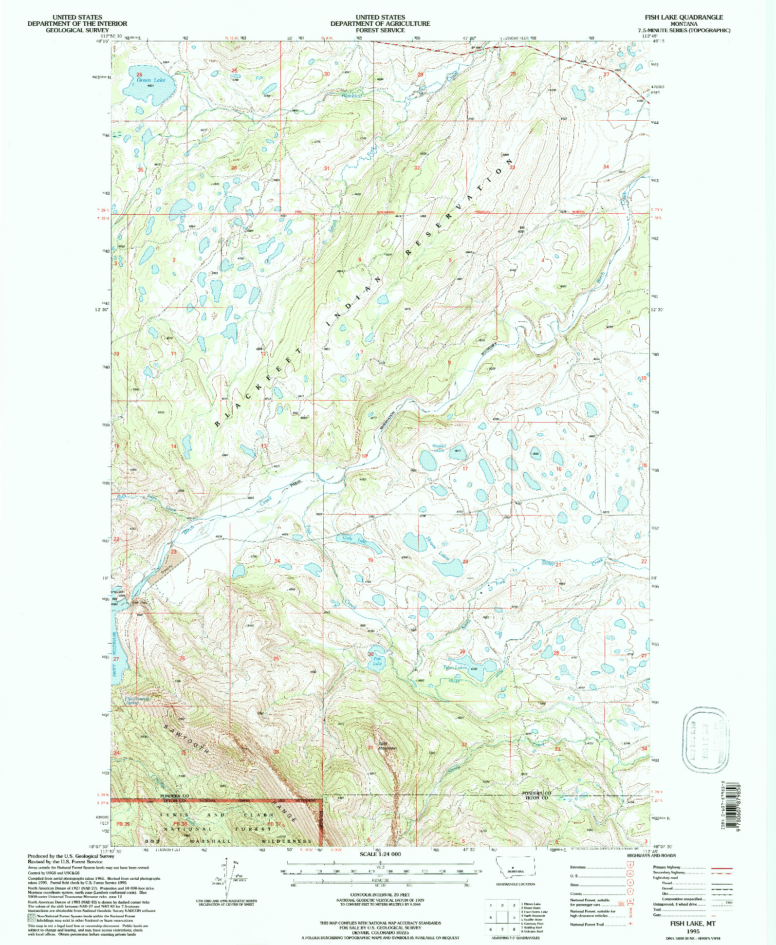 USGS 1:24000-SCALE QUADRANGLE FOR FISH LAKE, MT 1995