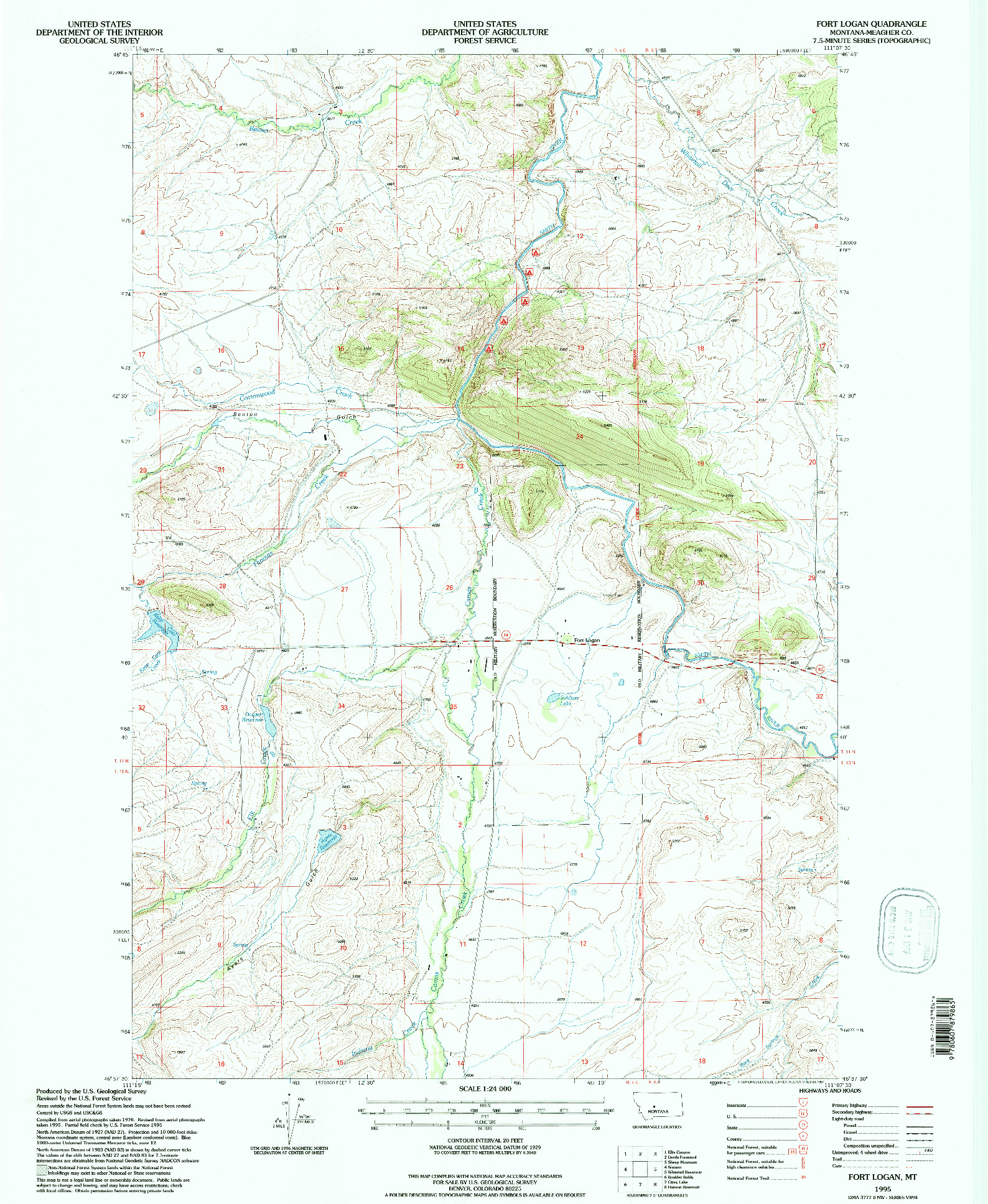 USGS 1:24000-SCALE QUADRANGLE FOR FORT LOGAN, MT 1995