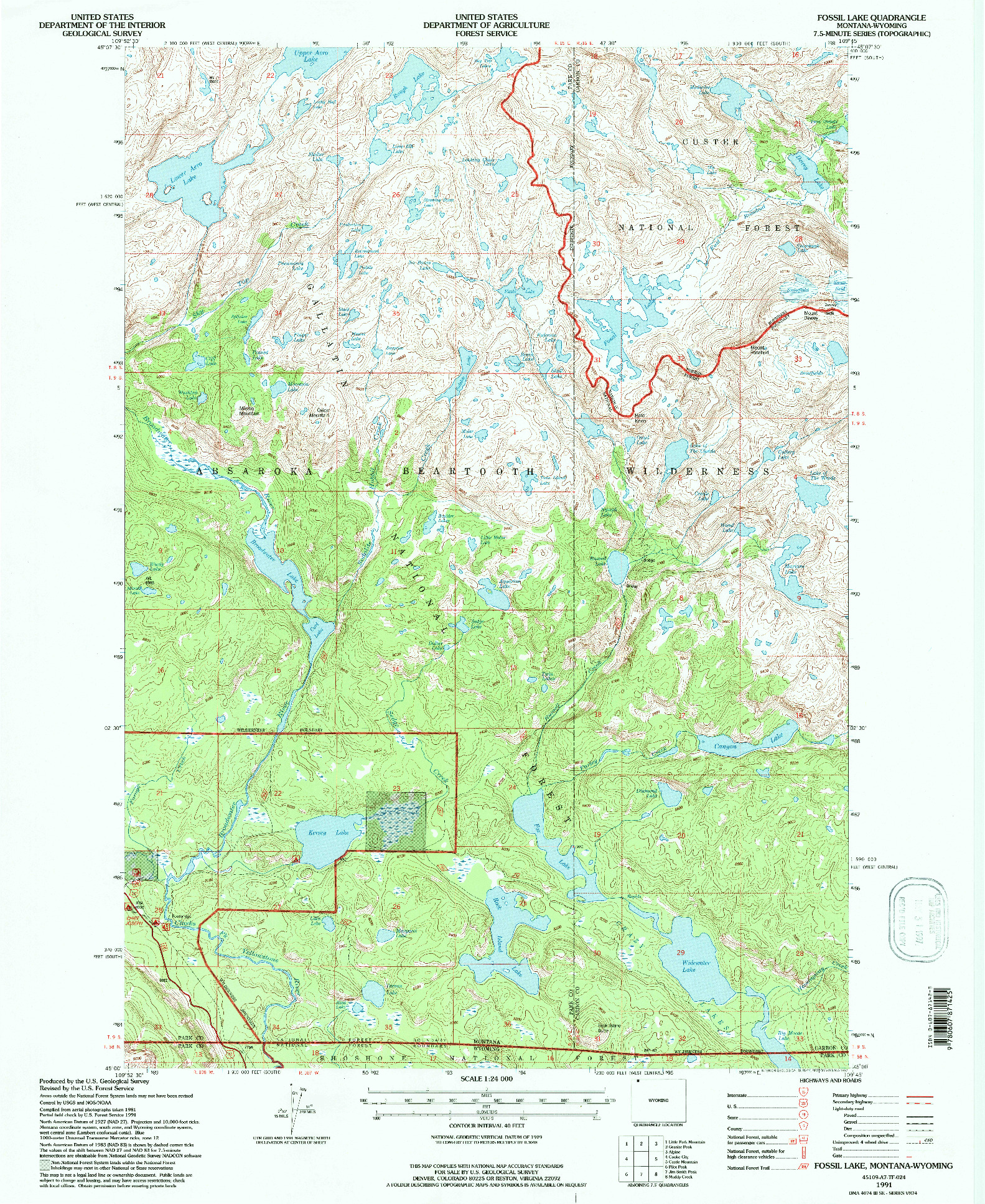 USGS 1:24000-SCALE QUADRANGLE FOR FOSSIL LAKE, MT 1991
