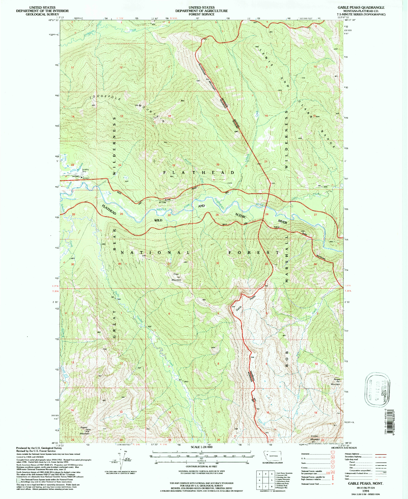 USGS 1:24000-SCALE QUADRANGLE FOR GABLE PEAKS, MT 1994