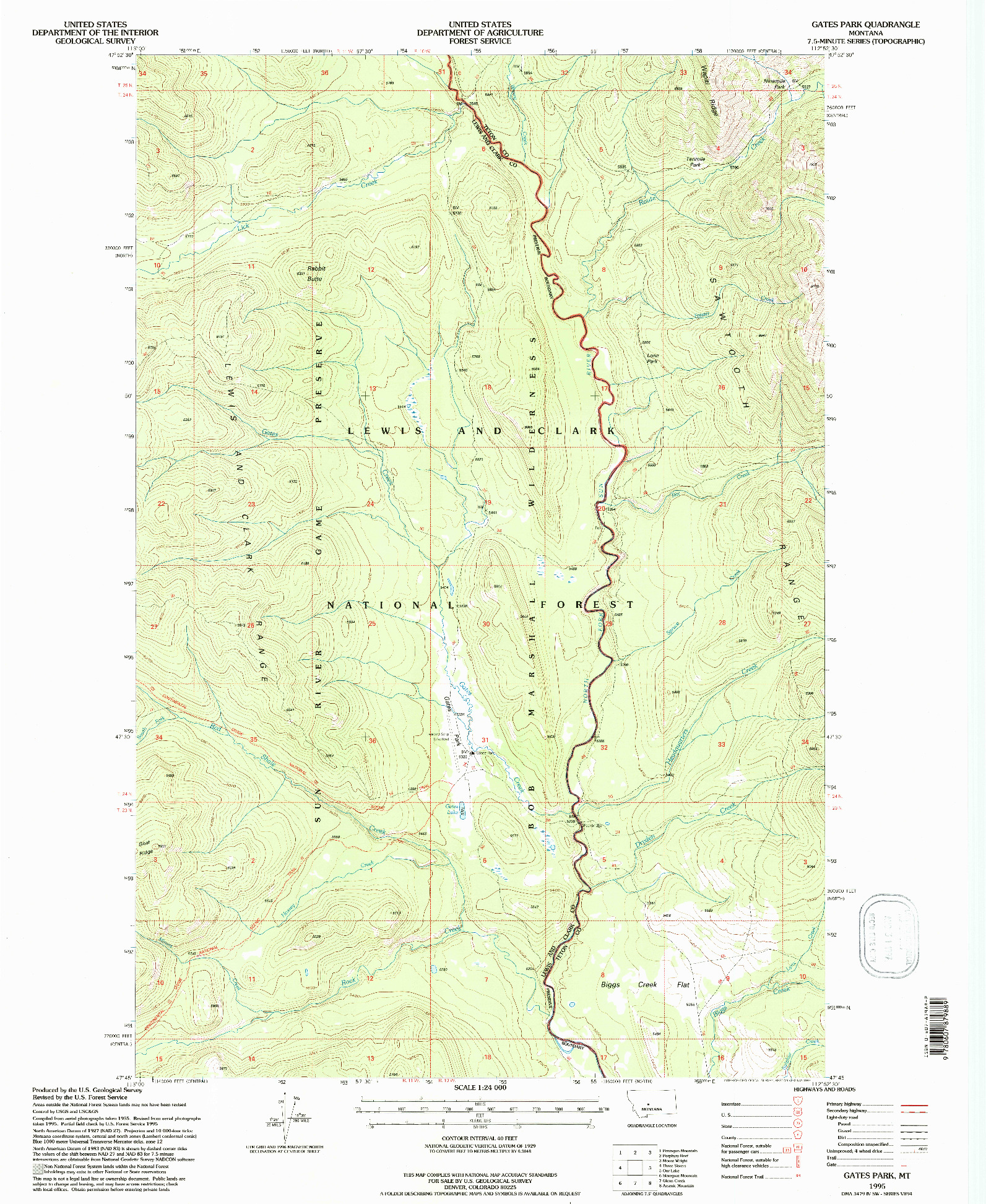 USGS 1:24000-SCALE QUADRANGLE FOR GATES PARK, MT 1995