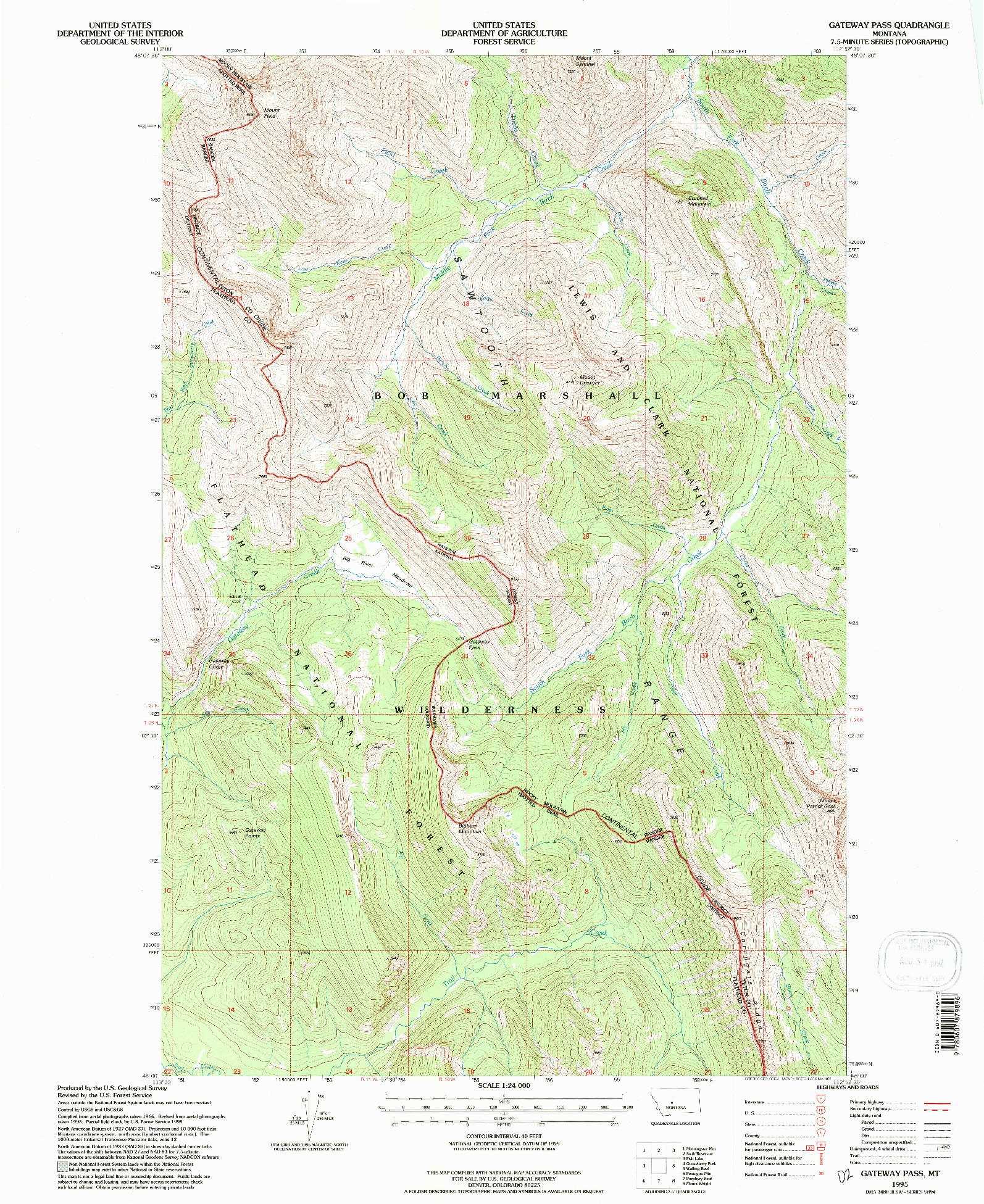 USGS 1:24000-SCALE QUADRANGLE FOR GATEWAY PASS, MT 1995