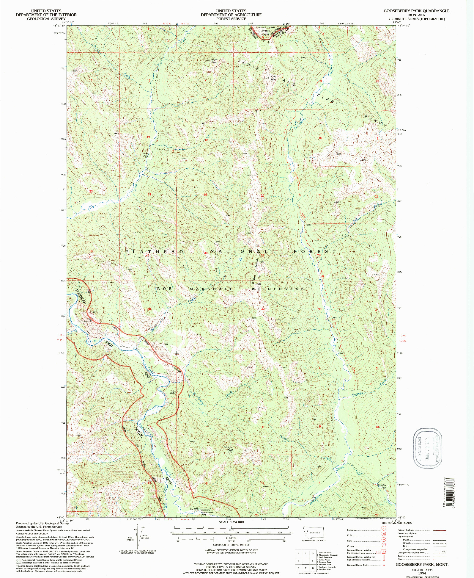 USGS 1:24000-SCALE QUADRANGLE FOR GOOSEBERRY PARK, MT 1994