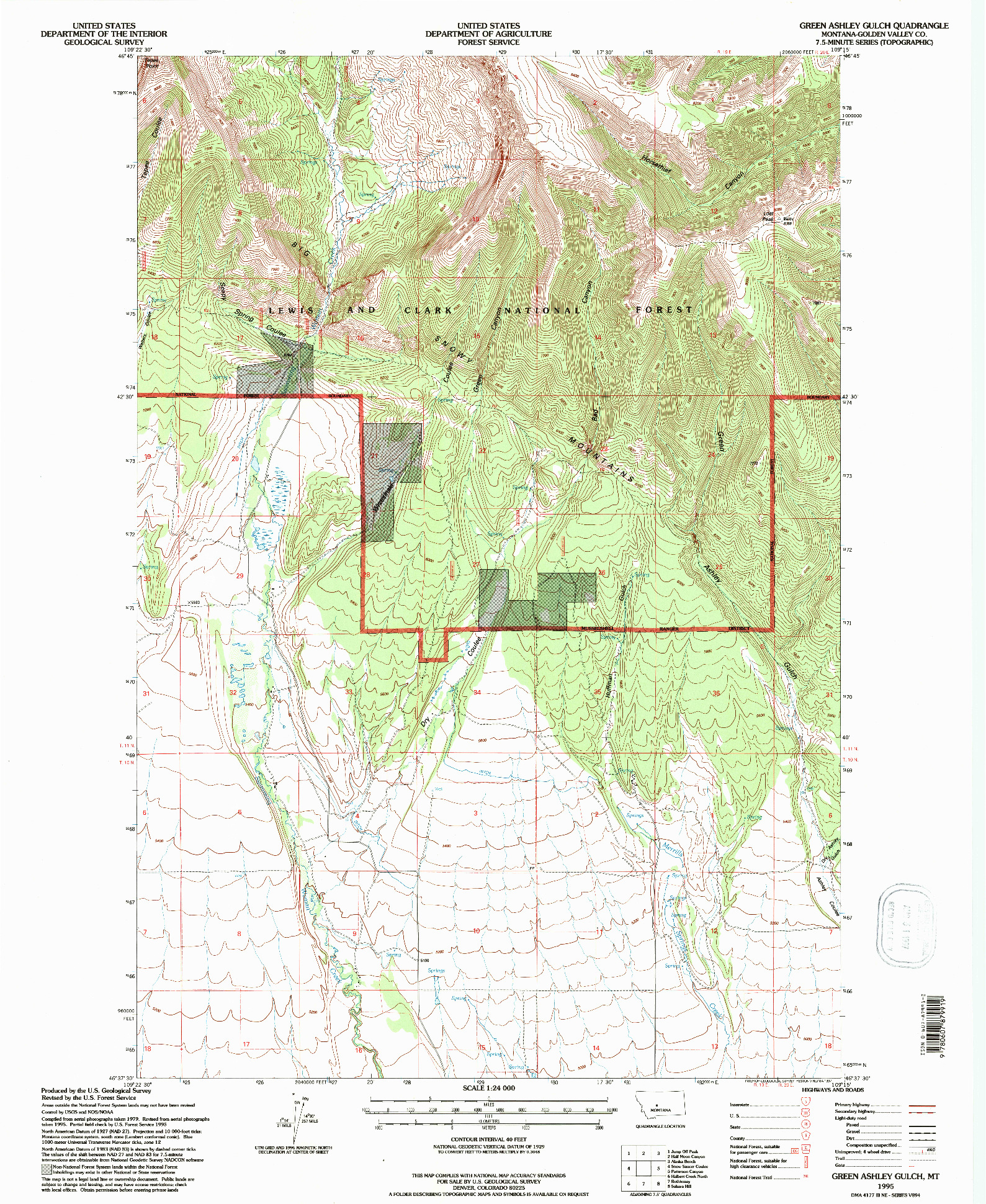 USGS 1:24000-SCALE QUADRANGLE FOR GREEN ASHLEY GULCH, MT 1995