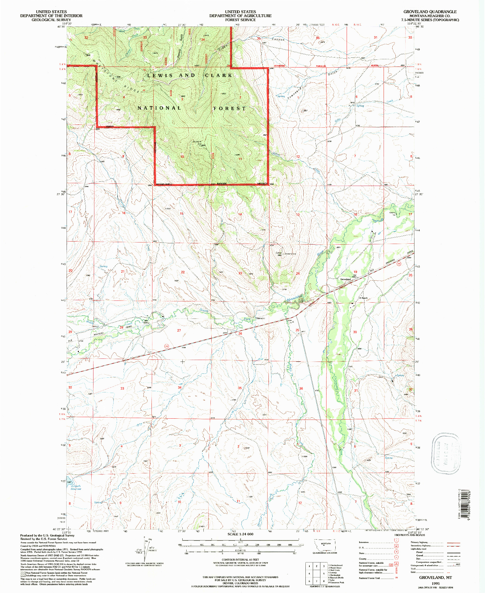 USGS 1:24000-SCALE QUADRANGLE FOR GROVELAND, MT 1995