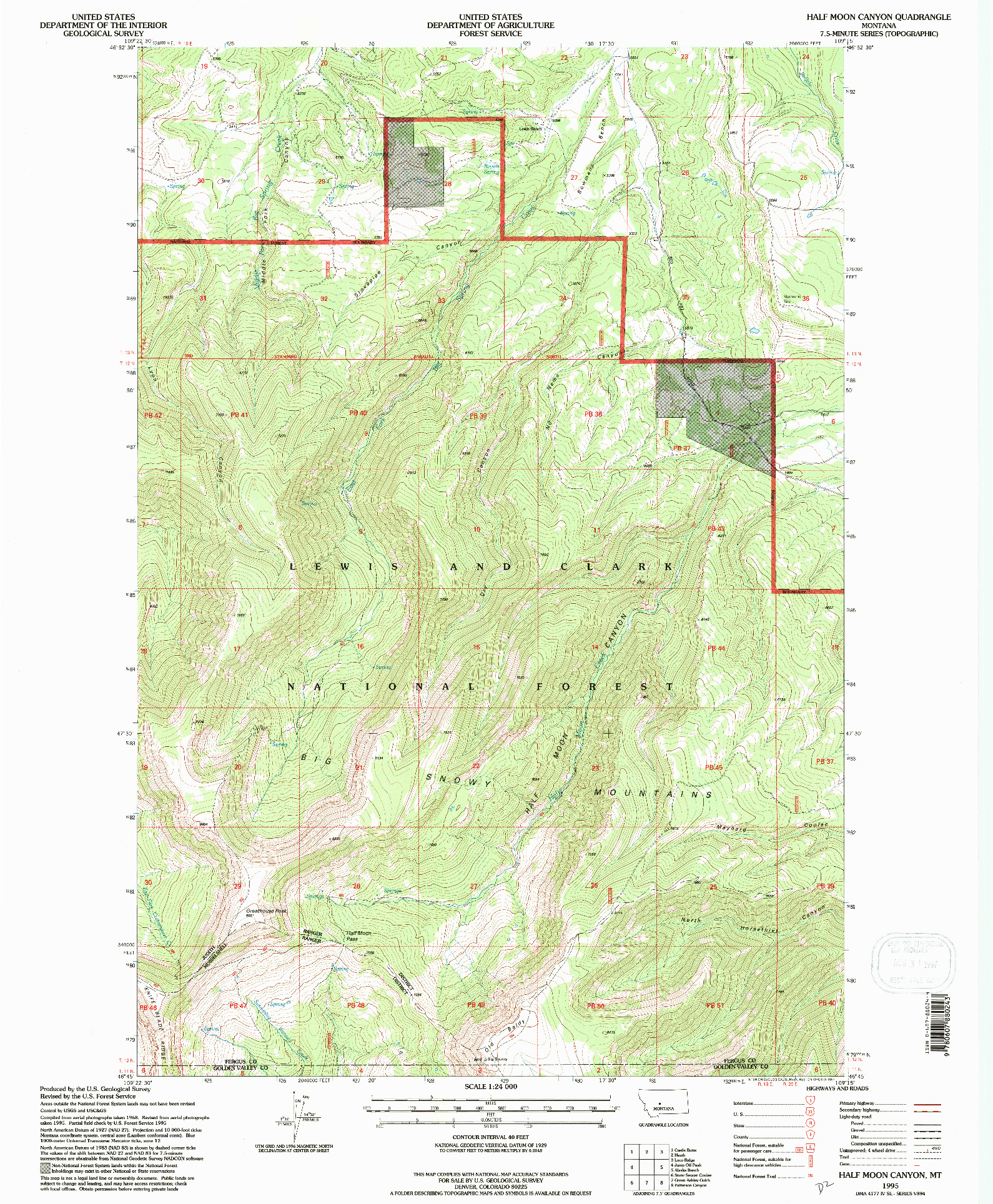 USGS 1:24000-SCALE QUADRANGLE FOR HALF MOON CANYON, MT 1995