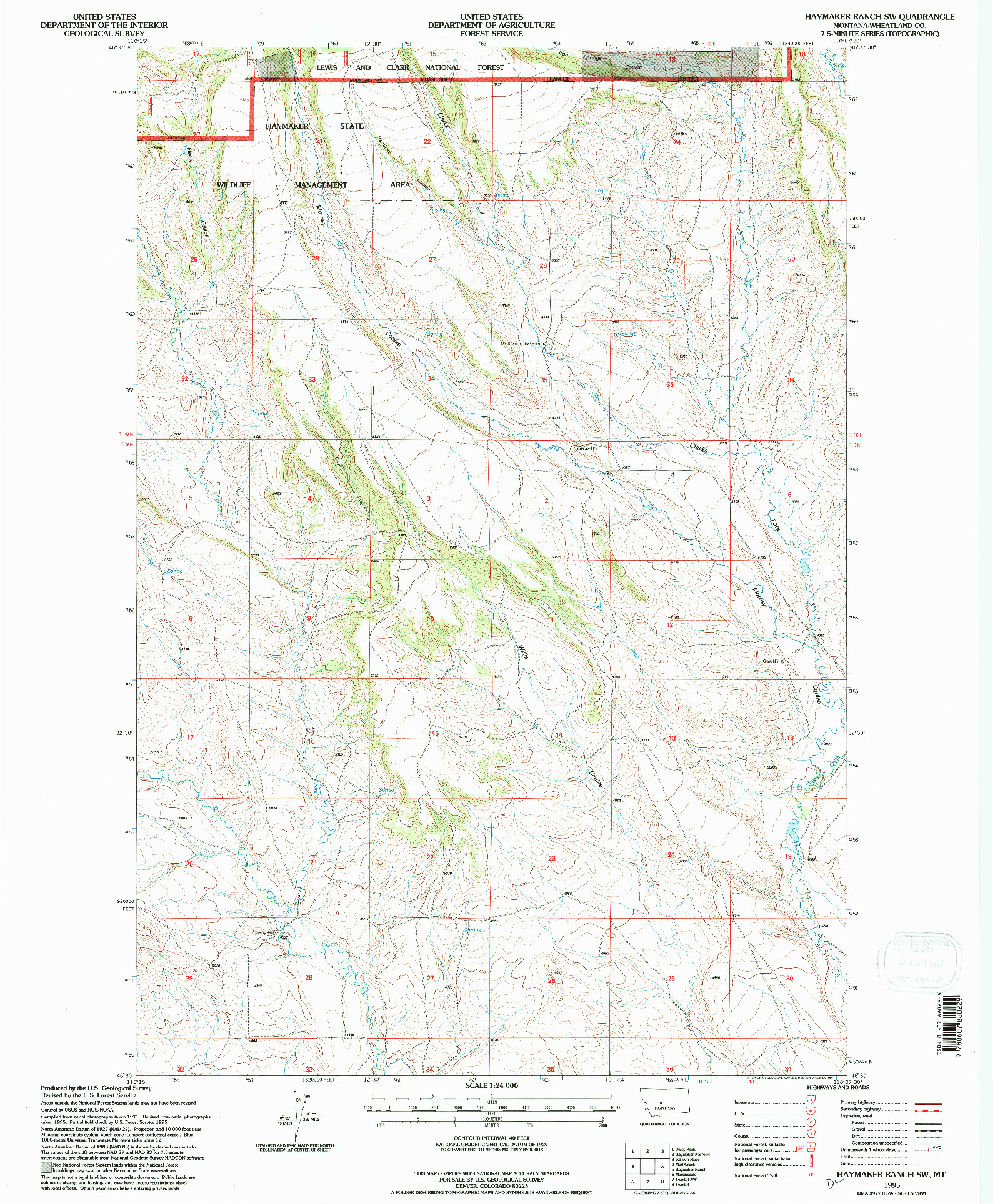 USGS 1:24000-SCALE QUADRANGLE FOR HAYMAKER RANCH SW, MT 1995