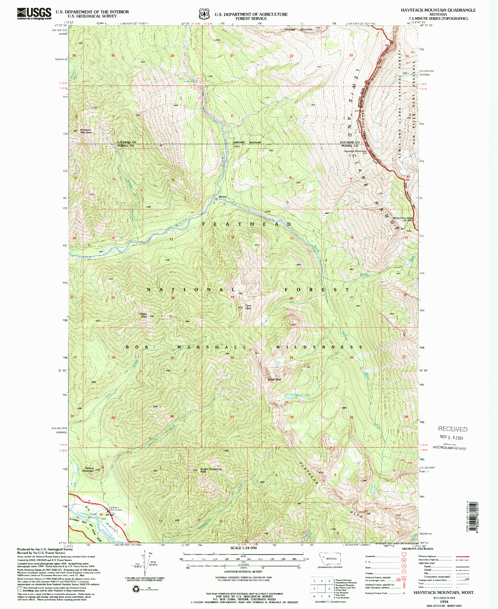 USGS 1:24000-SCALE QUADRANGLE FOR HAYSTACK MOUNTAIN, MT 1994