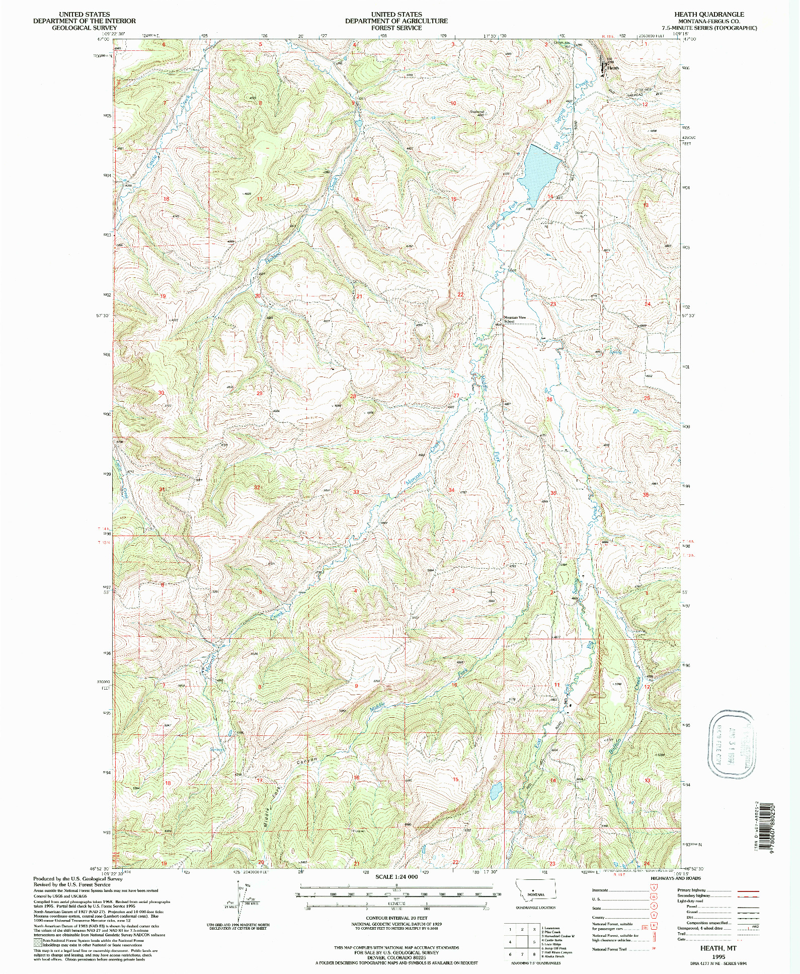 USGS 1:24000-SCALE QUADRANGLE FOR HEATH, MT 1995