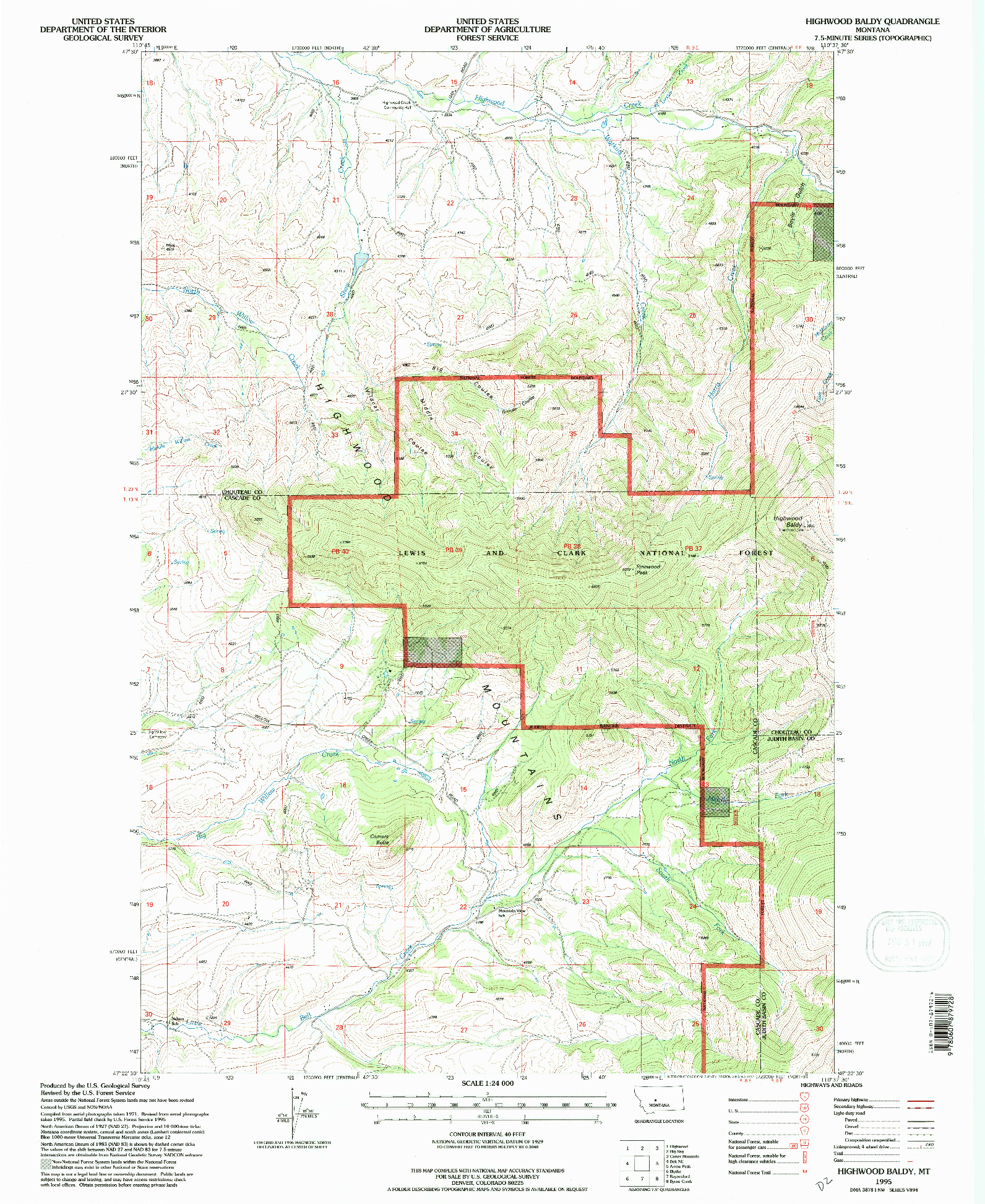 USGS 1:24000-SCALE QUADRANGLE FOR HIGHWOOD BALDY, MT 1995