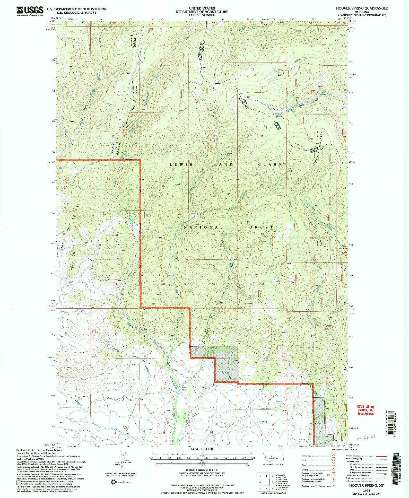 USGS 1:24000-SCALE QUADRANGLE FOR HOOVER SPRING, MT 1995