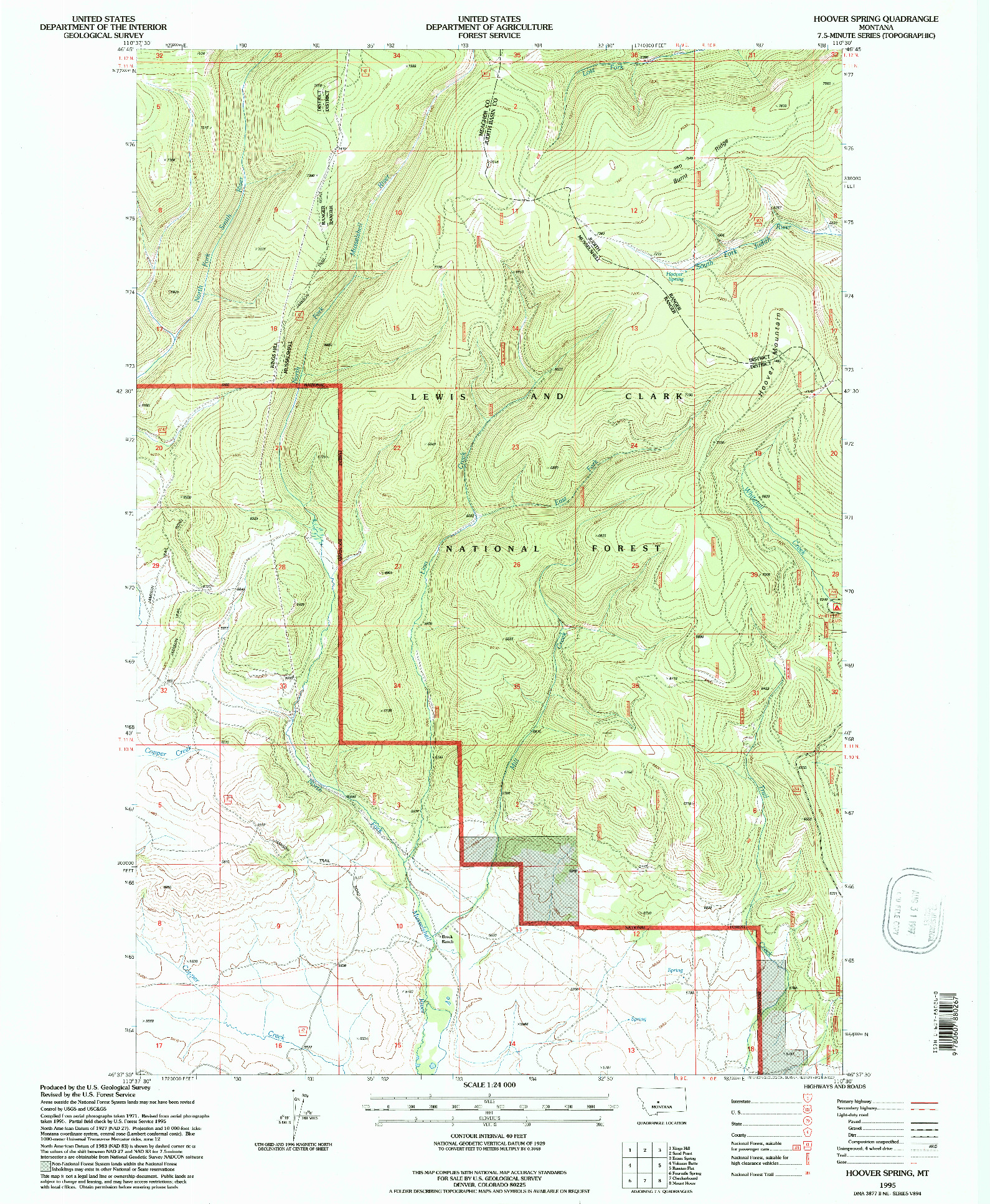 USGS 1:24000-SCALE QUADRANGLE FOR HOOVER SPRING, MT 1995