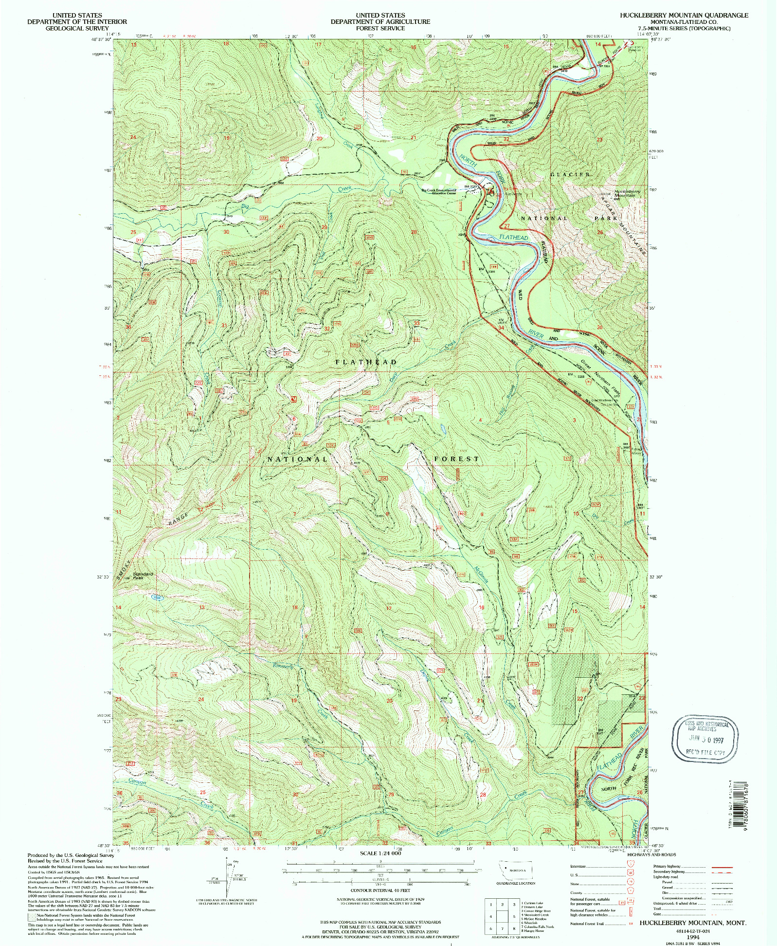 USGS 1:24000-SCALE QUADRANGLE FOR HUCKLEBERRY MOUNTAIN, MT 1994