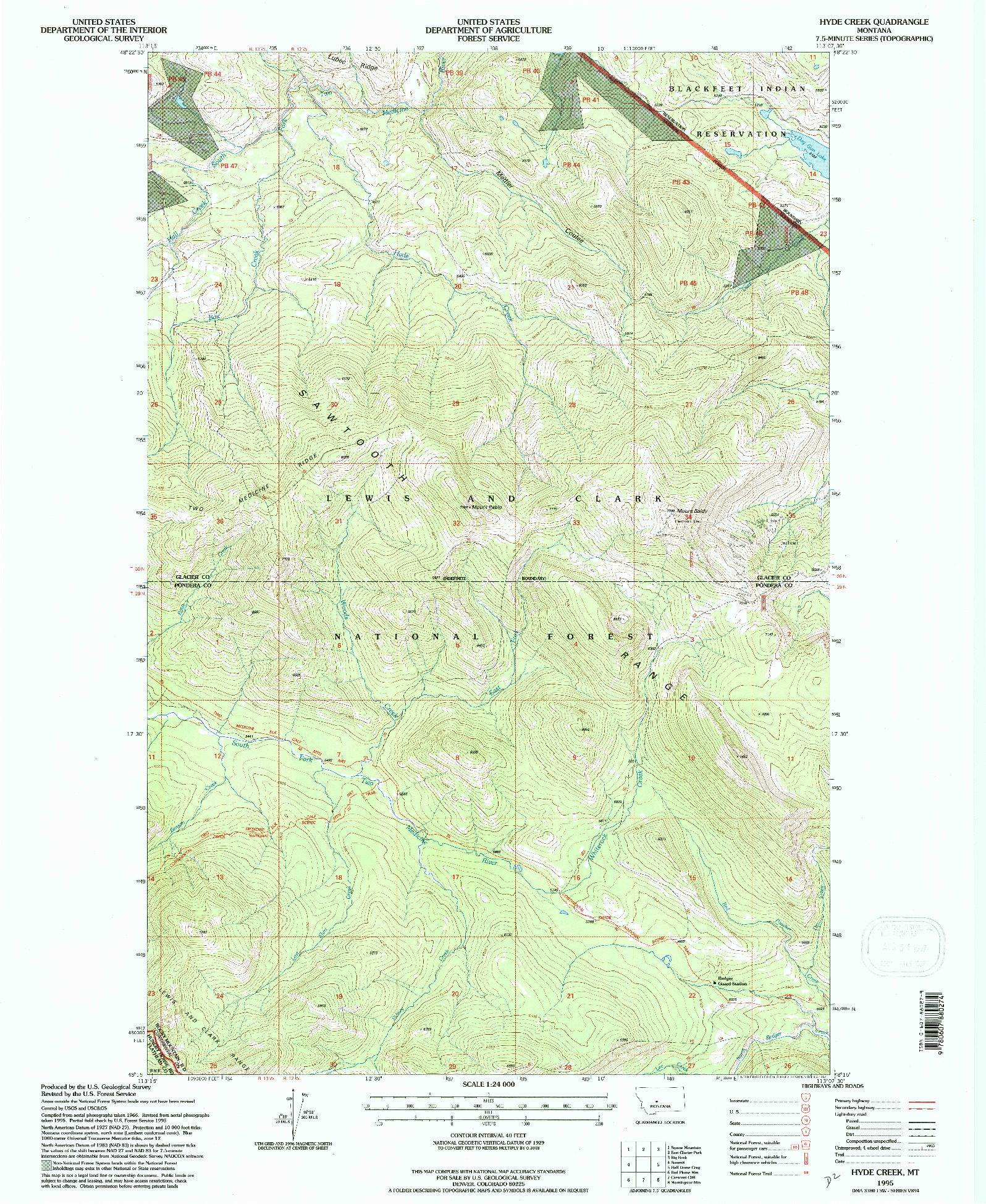 USGS 1:24000-SCALE QUADRANGLE FOR HYDE CREEK, MT 1995