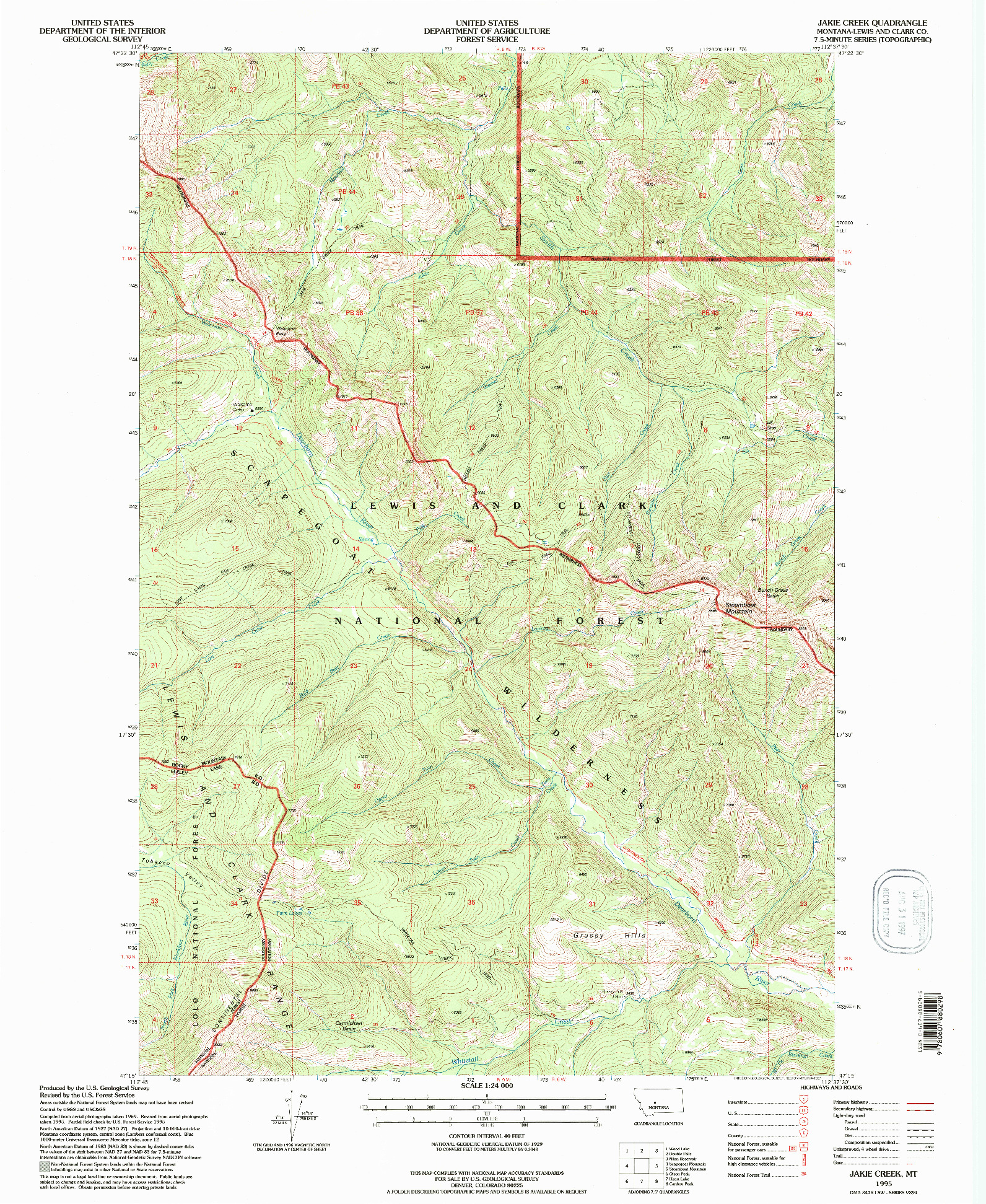 USGS 1:24000-SCALE QUADRANGLE FOR JAKIE CREEK, MT 1995