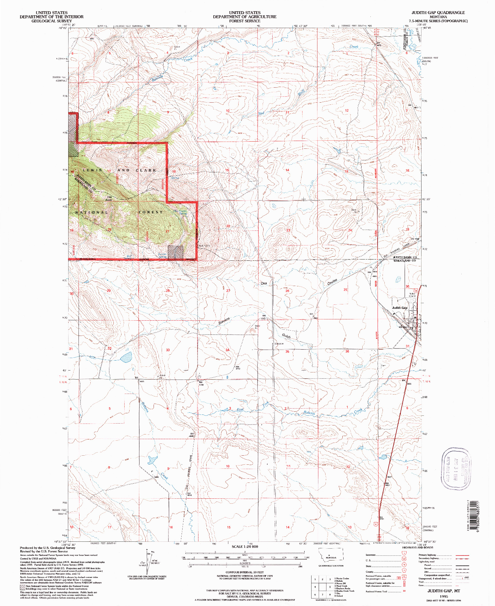 USGS 1:24000-SCALE QUADRANGLE FOR JUDITH GAP, MT 1995