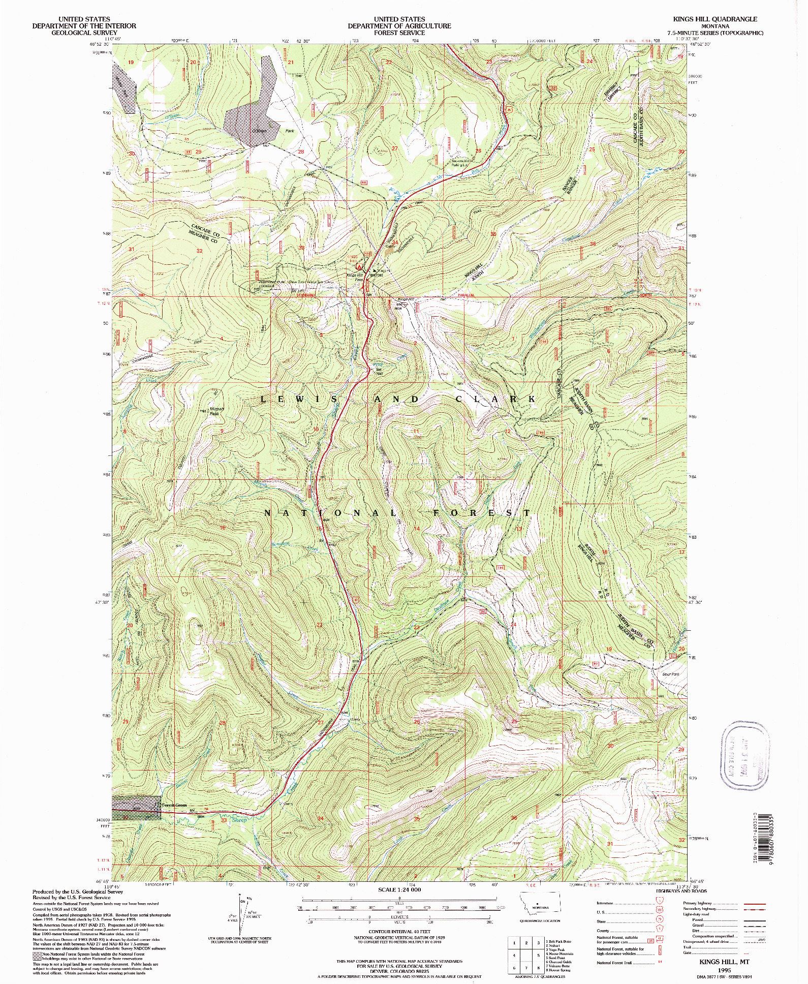 USGS 1:24000-SCALE QUADRANGLE FOR KINGS HILL, MT 1995