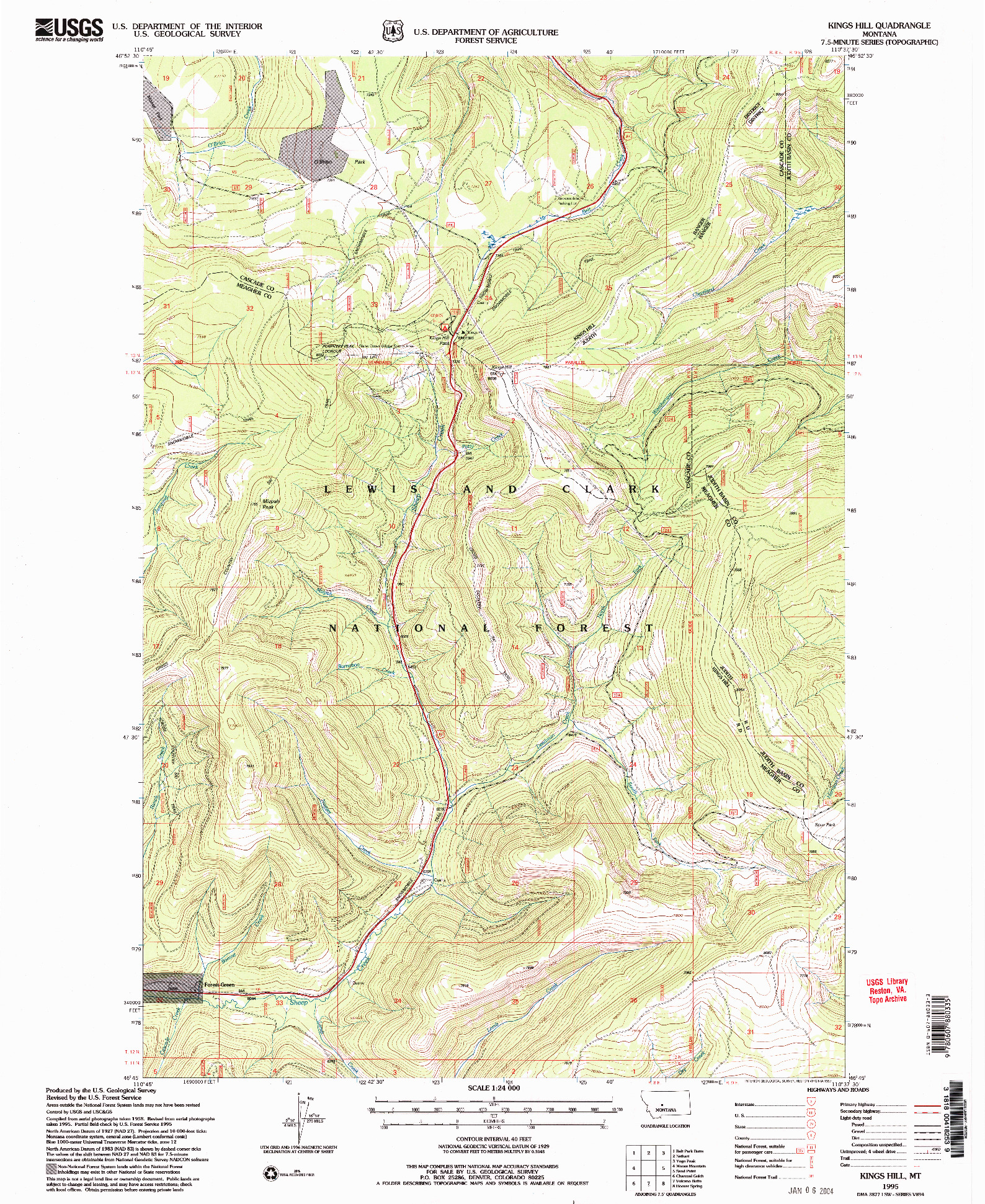 USGS 1:24000-SCALE QUADRANGLE FOR KINGS HILL, MT 1995