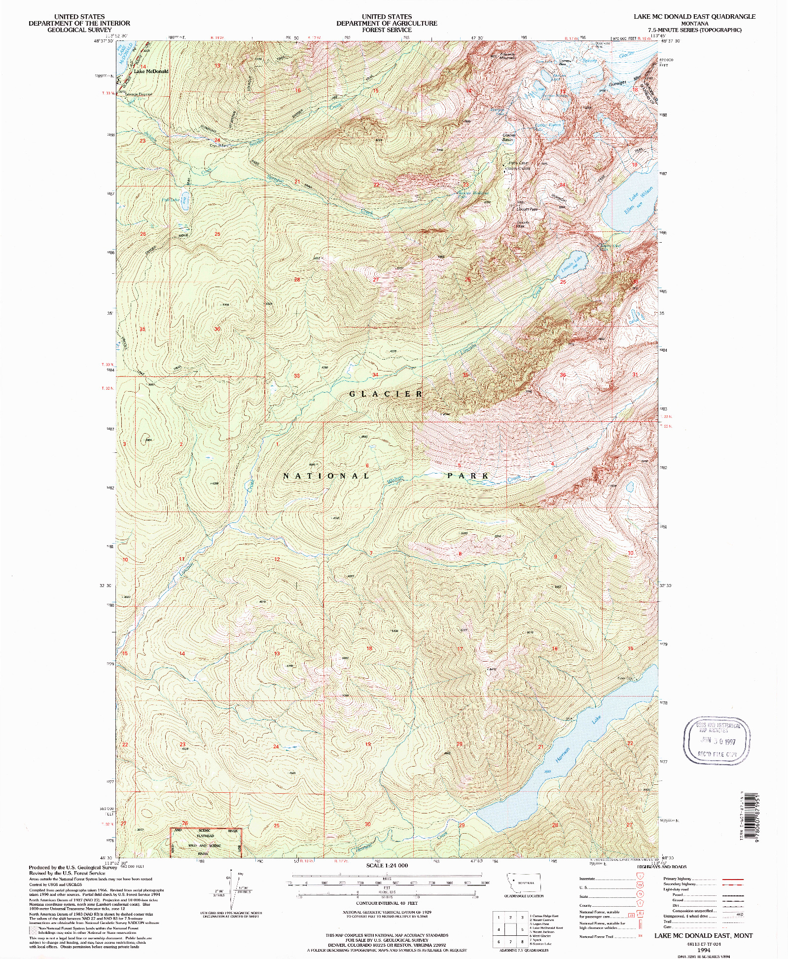 USGS 1:24000-SCALE QUADRANGLE FOR LAKE MC DONALD EAST, MT 1994