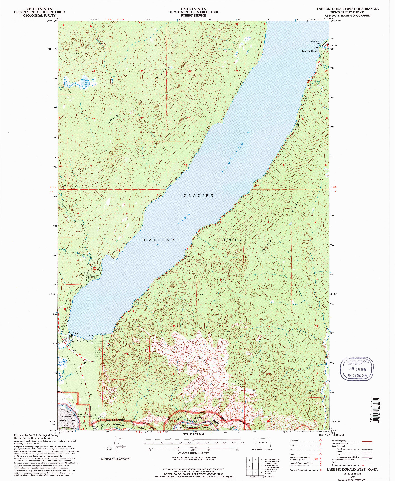 USGS 1:24000-SCALE QUADRANGLE FOR LAKE MC DONALD WEST, MT 1994