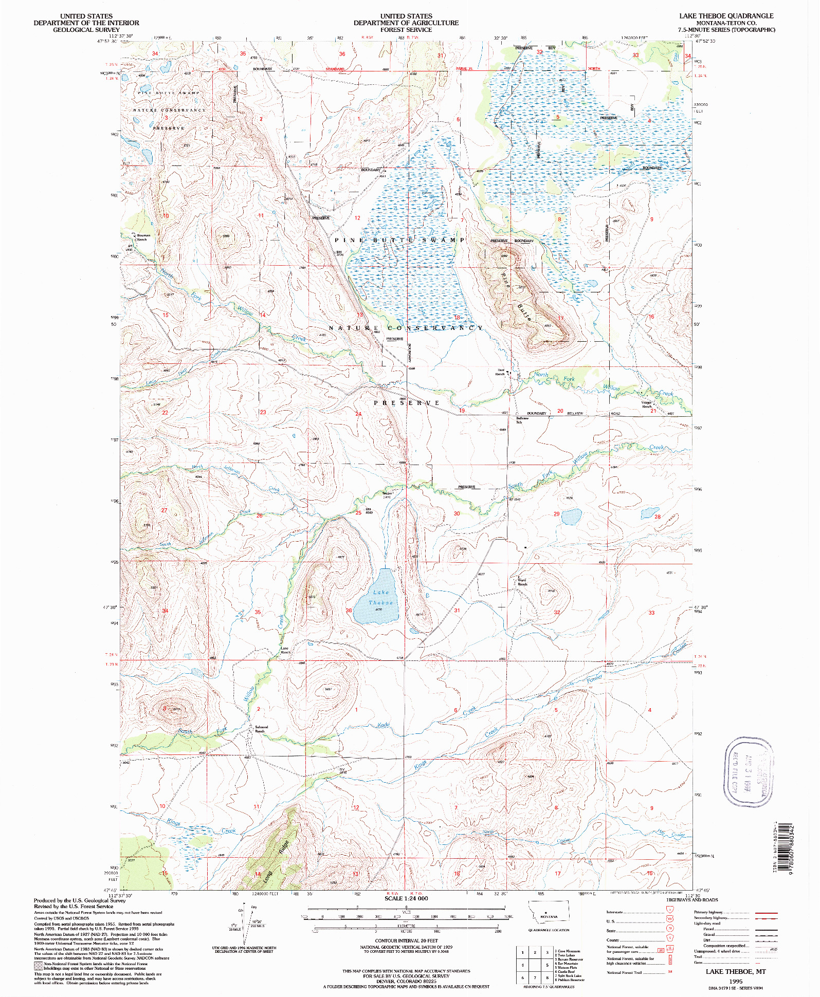 USGS 1:24000-SCALE QUADRANGLE FOR LAKE THEBOE, MT 1995