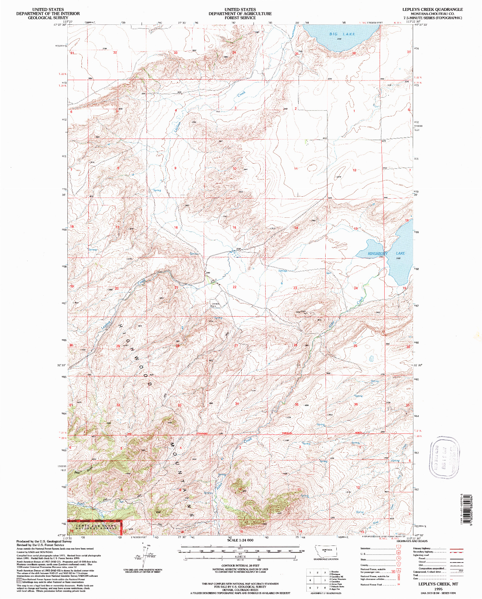 USGS 1:24000-SCALE QUADRANGLE FOR LEPLEYS CREEK, MT 1995