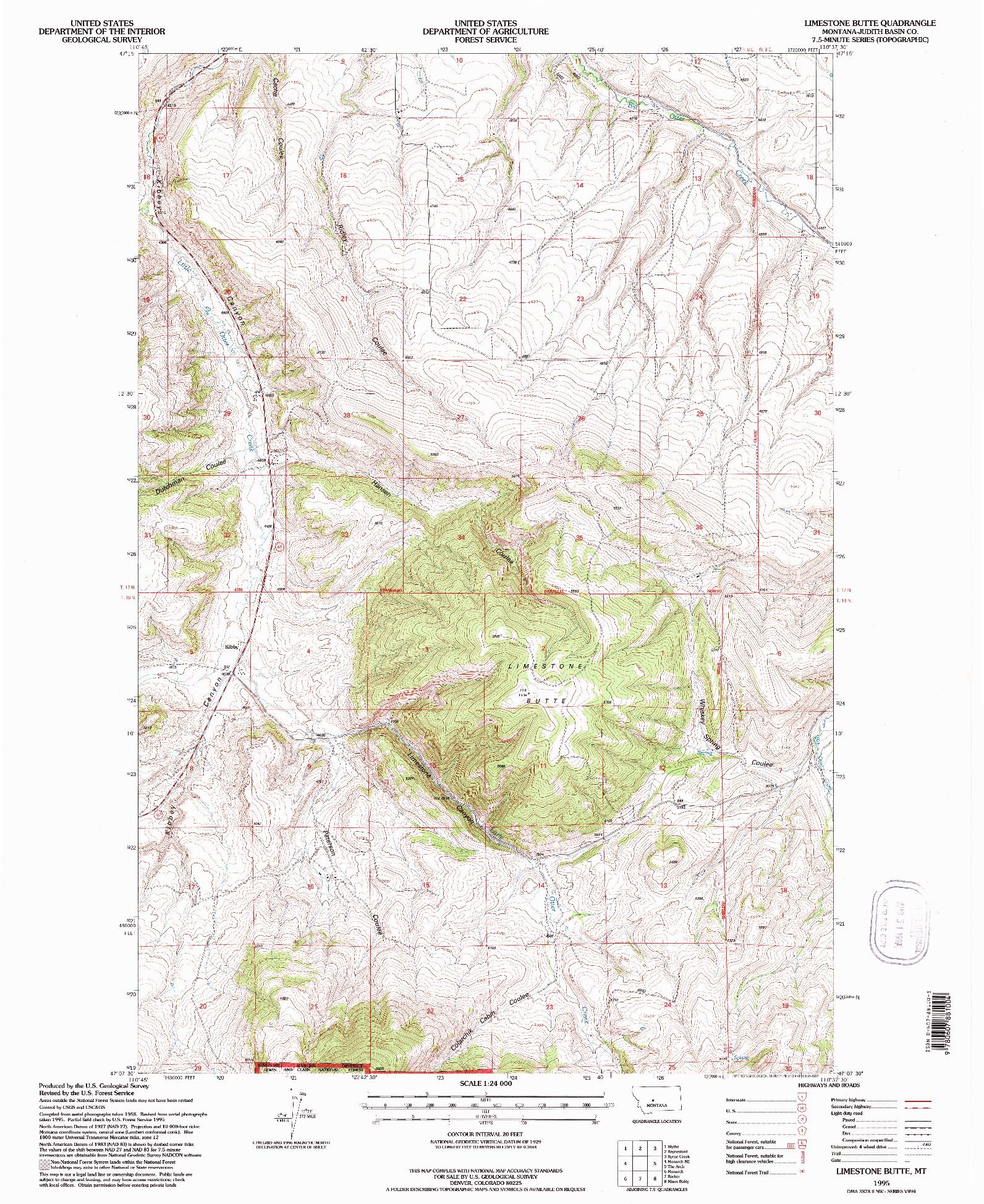 USGS 1:24000-SCALE QUADRANGLE FOR LIMESTONE BUTTE, MT 1995
