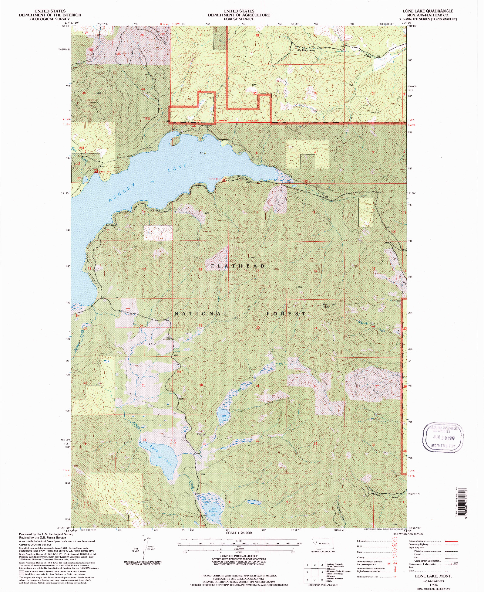 USGS 1:24000-SCALE QUADRANGLE FOR LONE LAKE, MT 1994