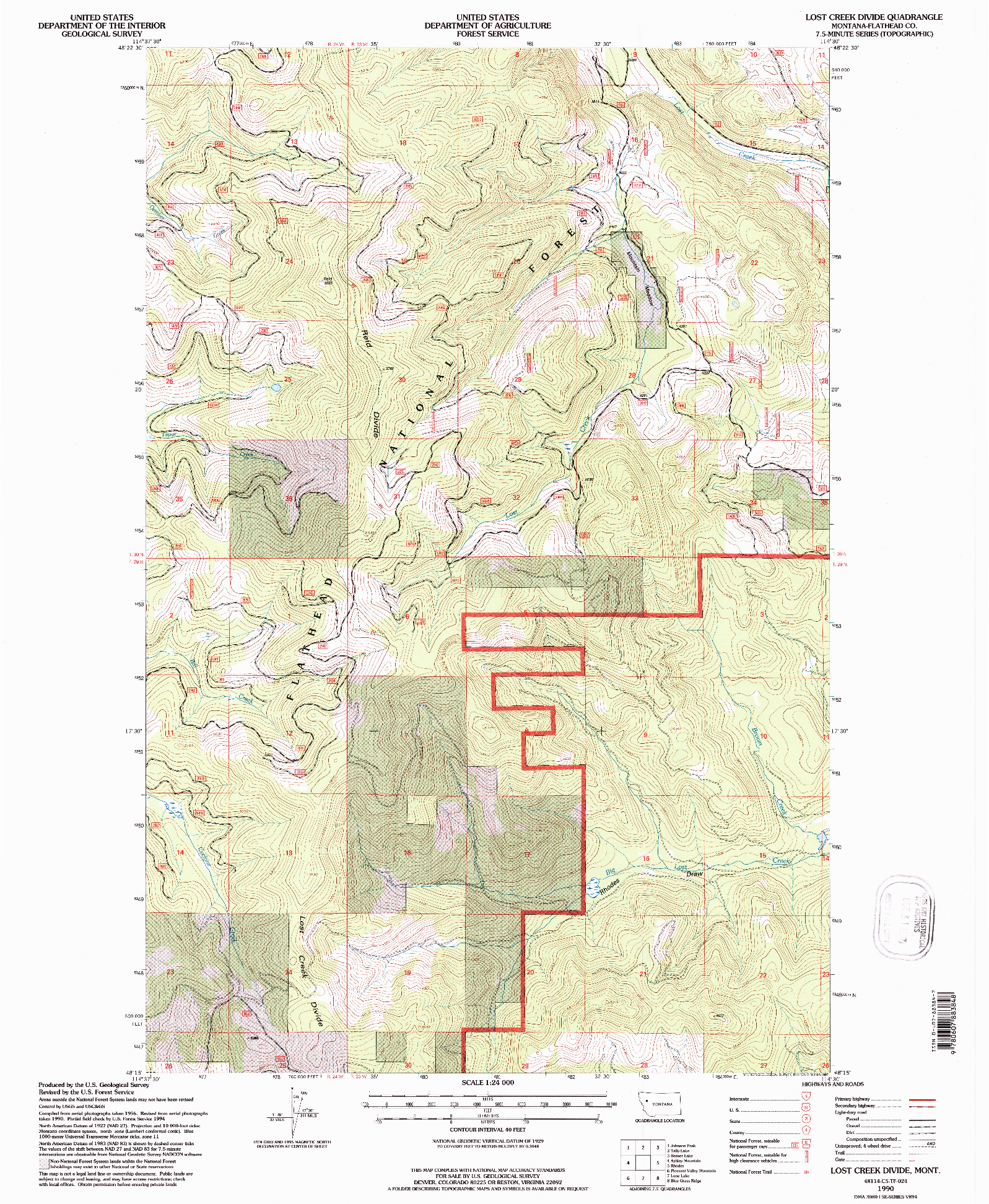 USGS 1:24000-SCALE QUADRANGLE FOR LOST CREEK DIVIDE, MT 1990