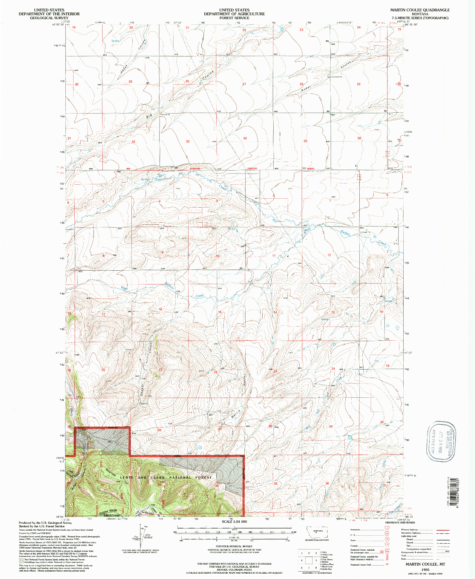 USGS 1:24000-SCALE QUADRANGLE FOR MARTIN COULEE, MT 1995