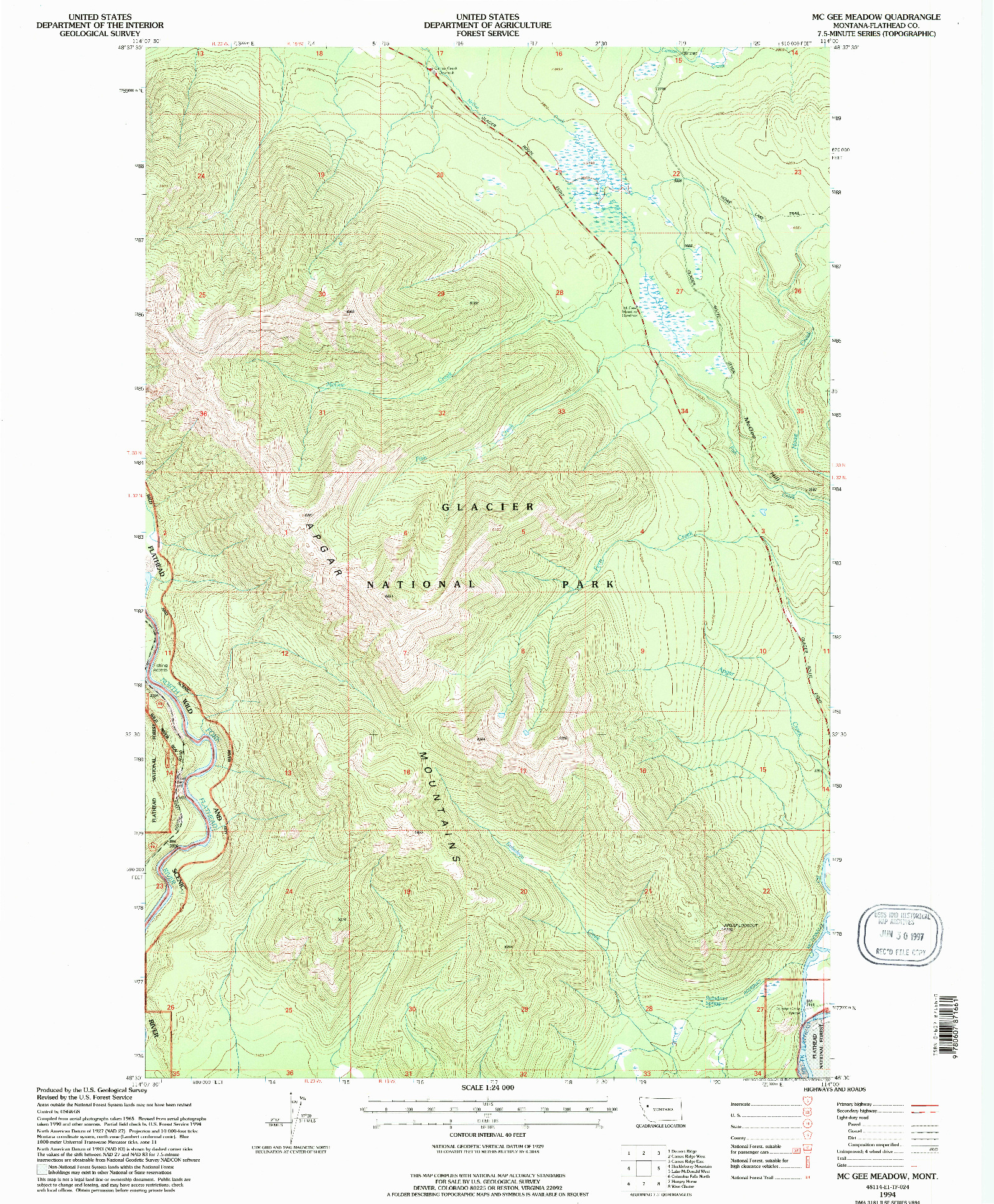 USGS 1:24000-SCALE QUADRANGLE FOR MC GEE MEADOW, MT 1994