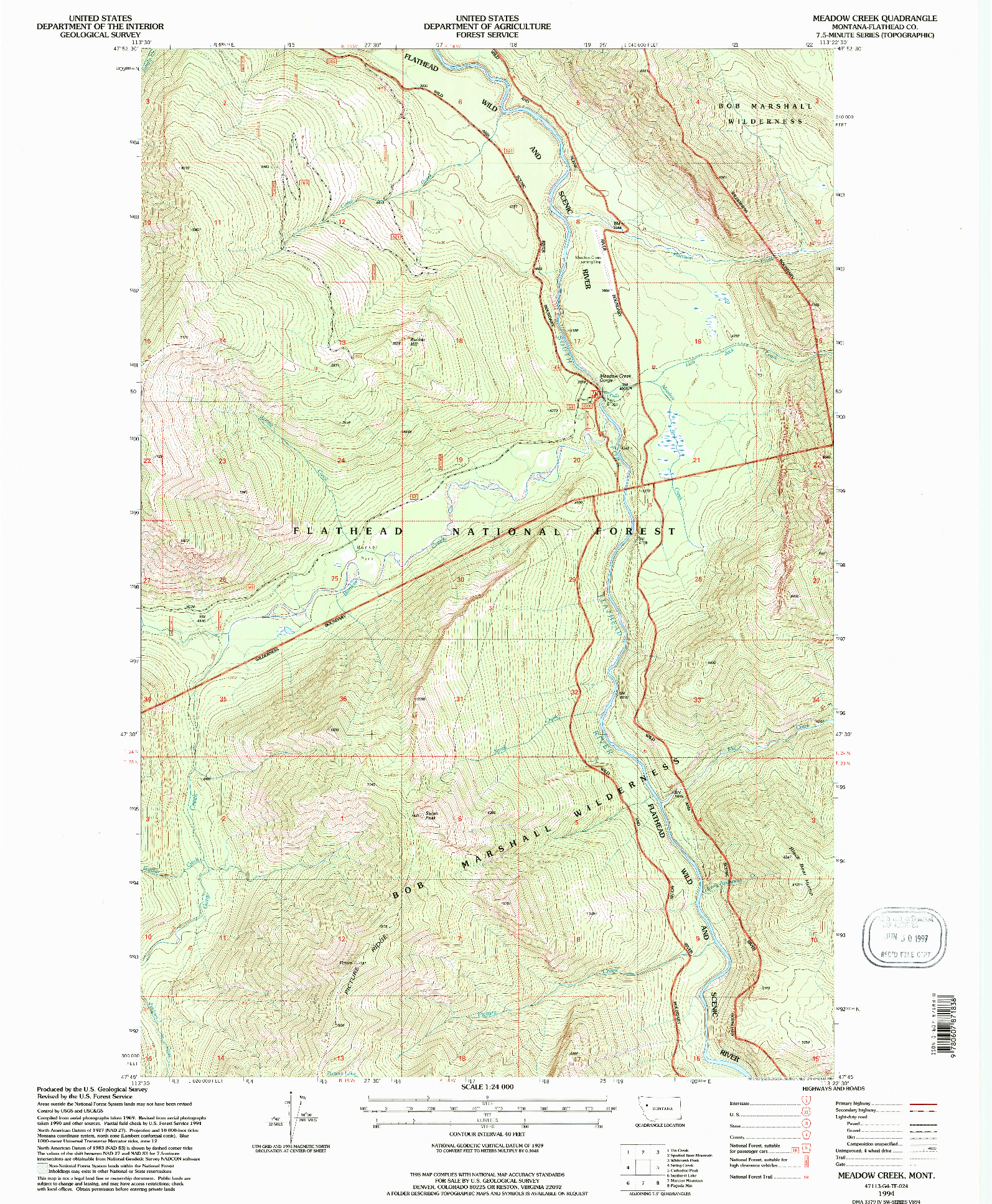 USGS 1:24000-SCALE QUADRANGLE FOR MEADOW CREEK, MT 1994