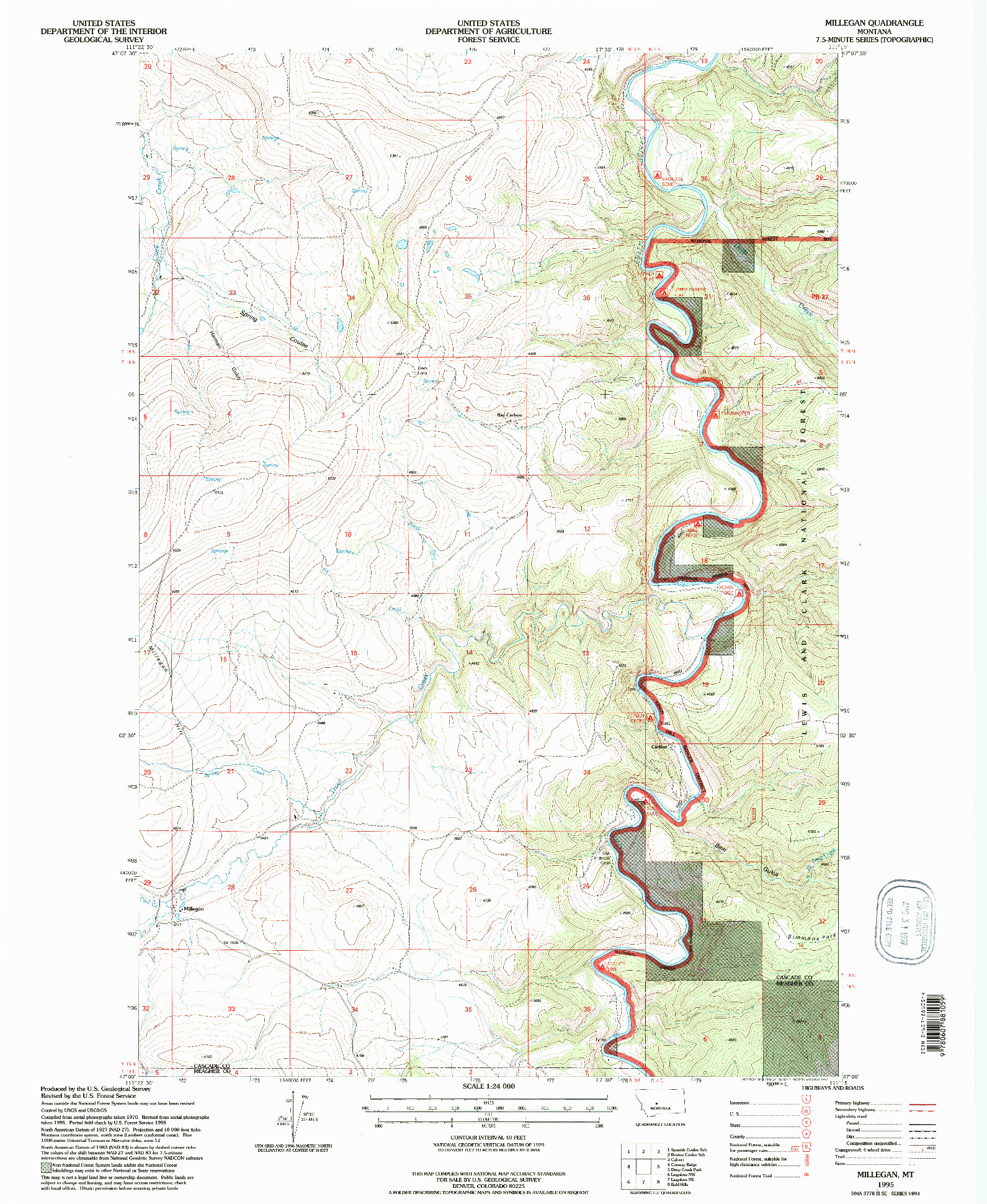 USGS 1:24000-SCALE QUADRANGLE FOR MILLEGAN, MT 1995