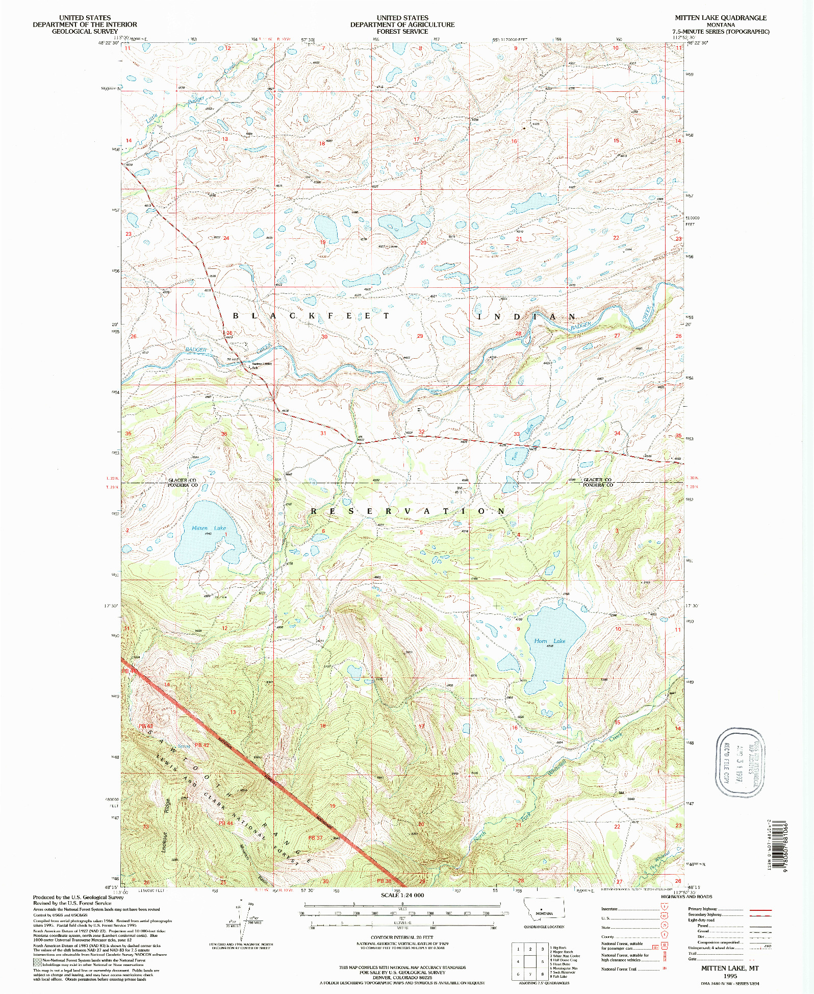 USGS 1:24000-SCALE QUADRANGLE FOR MITTEN LAKE, MT 1995