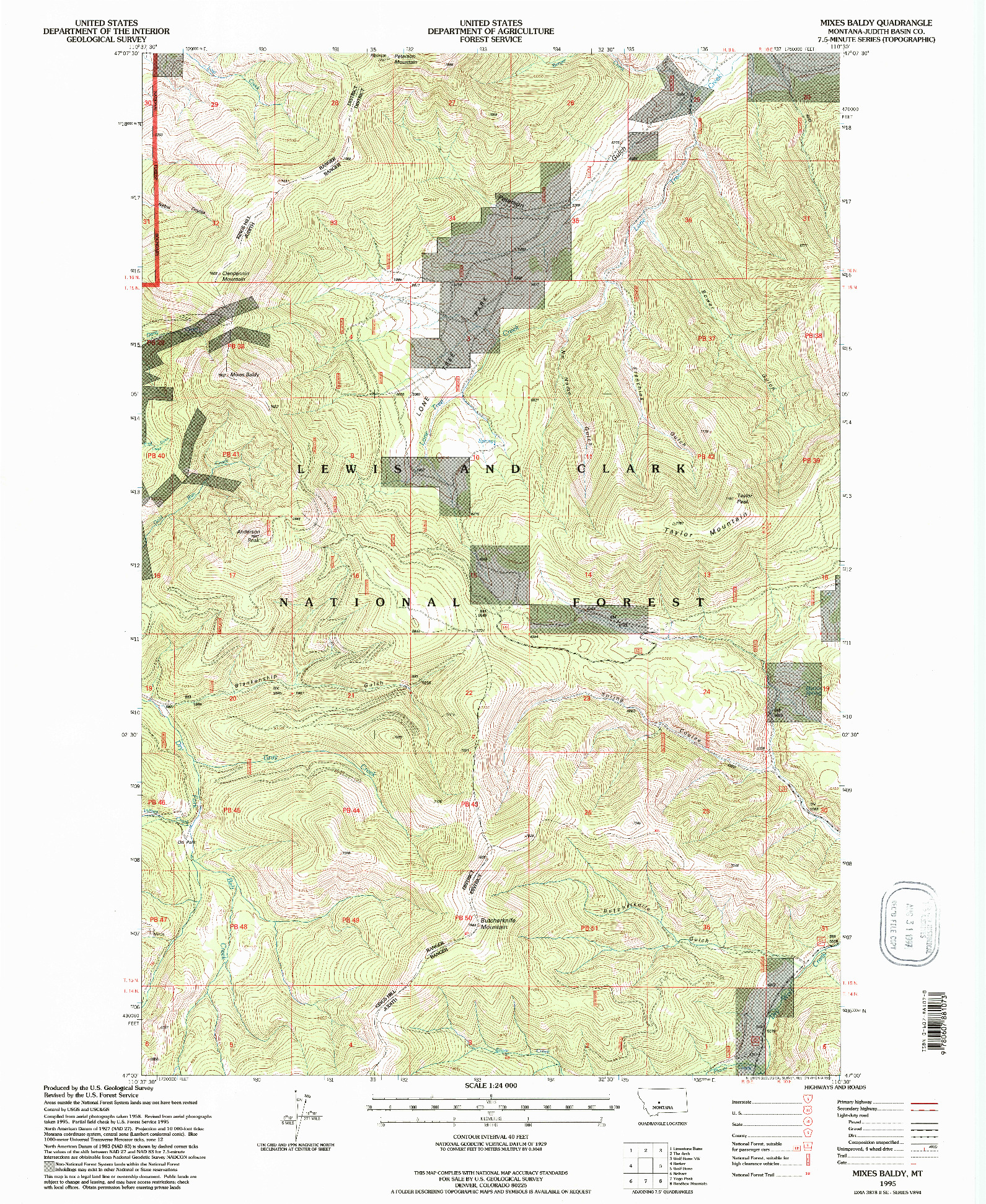 USGS 1:24000-SCALE QUADRANGLE FOR MIXES BALDY, MT 1995
