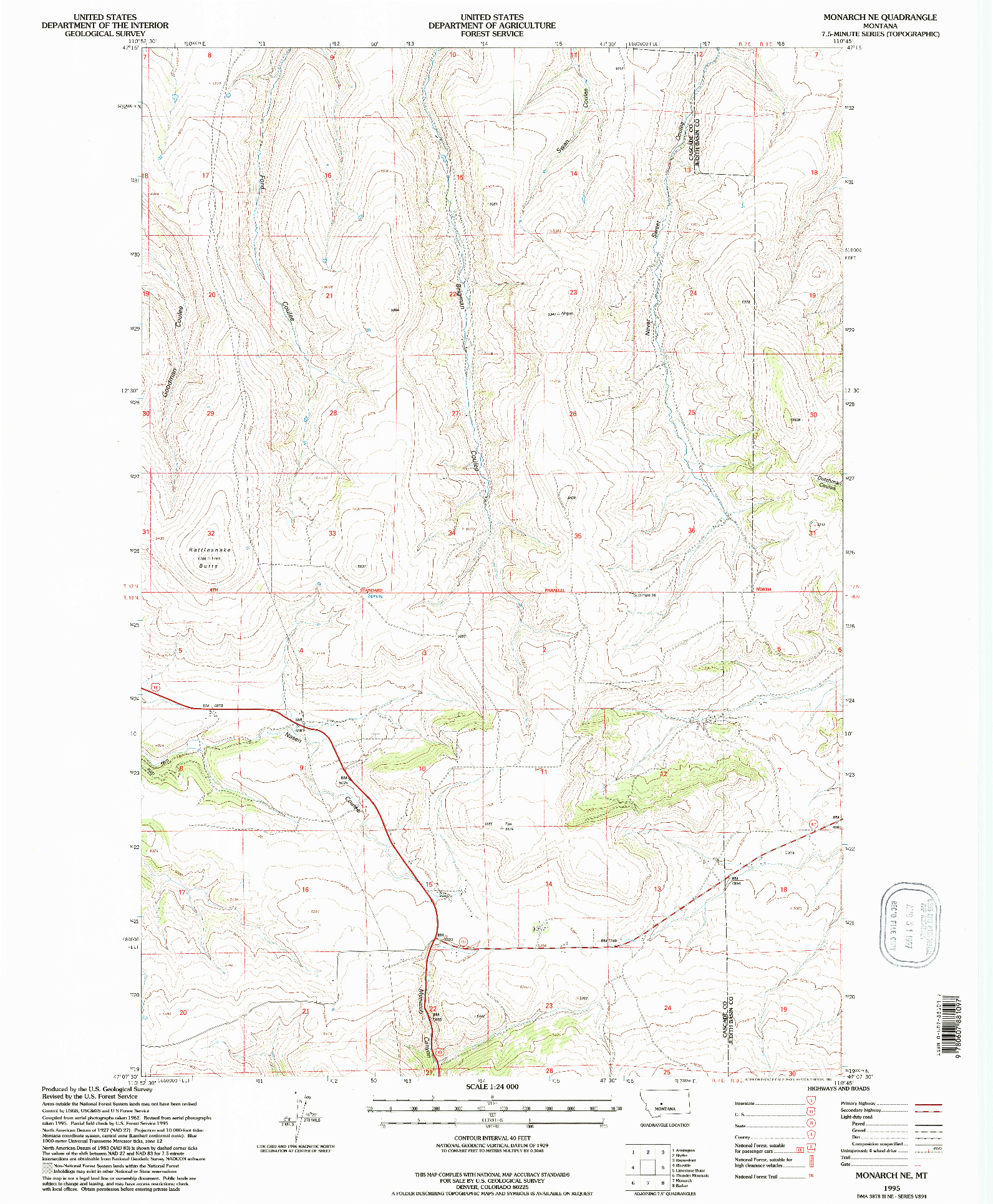 USGS 1:24000-SCALE QUADRANGLE FOR MONARCH NE, MT 1995