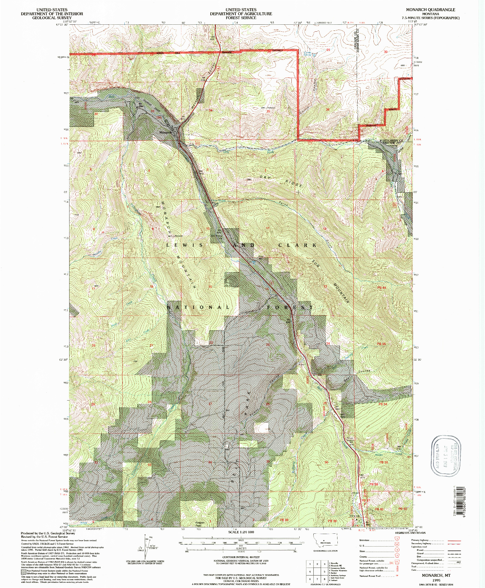 USGS 1:24000-SCALE QUADRANGLE FOR MONARCH, MT 1995