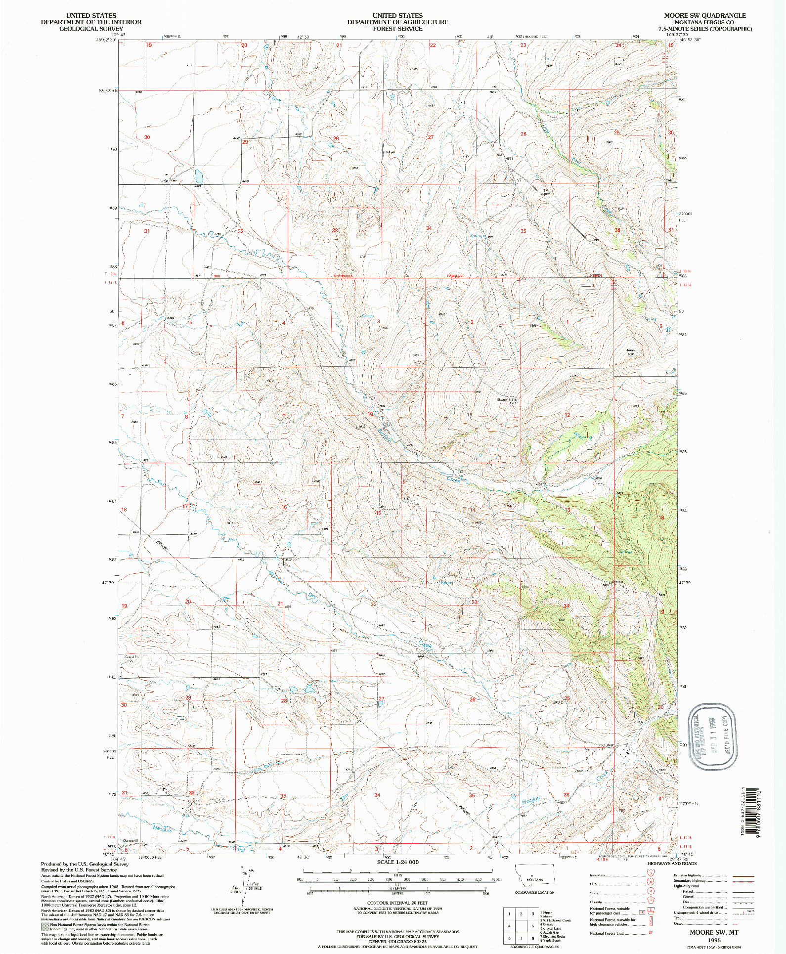 USGS 1:24000-SCALE QUADRANGLE FOR MOORE SW, MT 1995