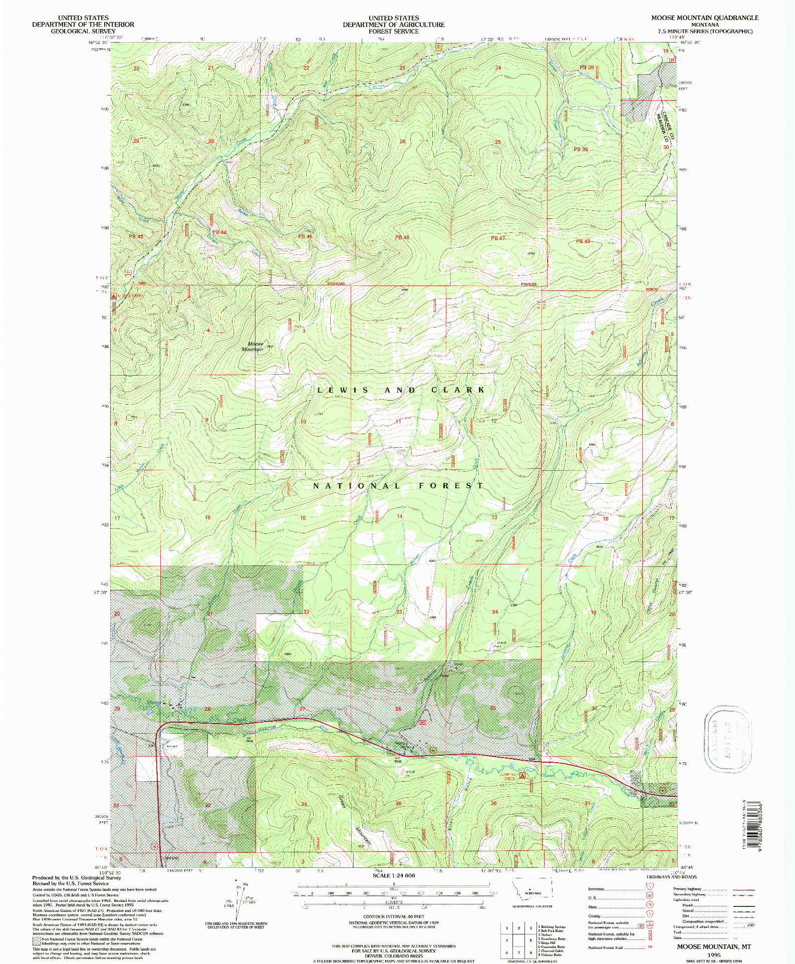 USGS 1:24000-SCALE QUADRANGLE FOR MOOSE MOUNTAIN, MT 1995