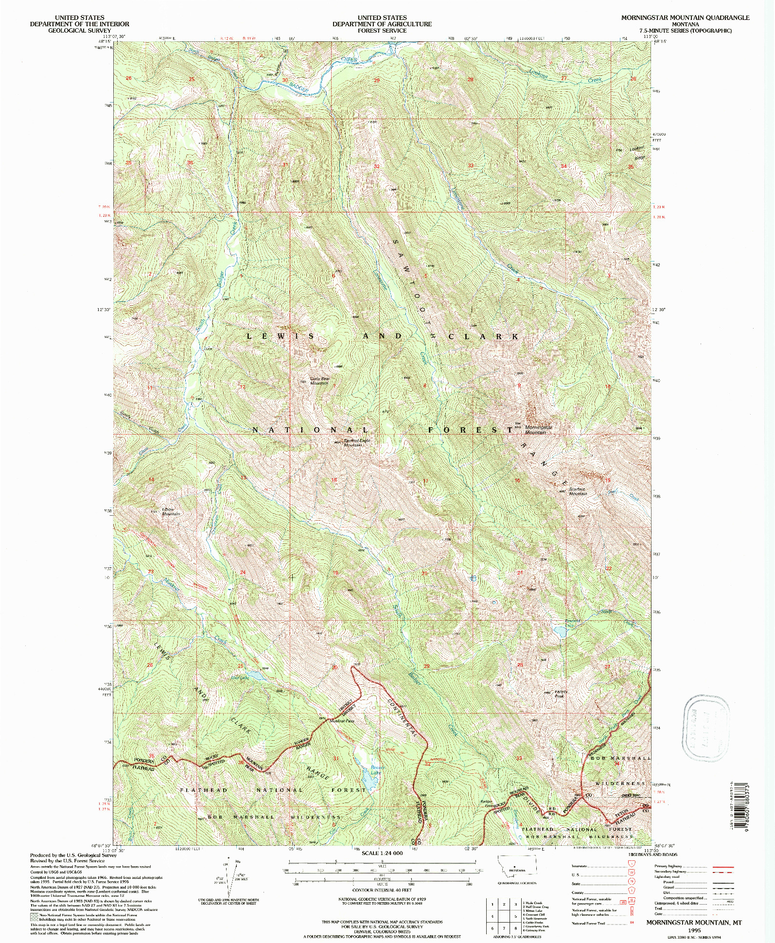 USGS 1:24000-SCALE QUADRANGLE FOR MORNINGSTAR MOUNTAIN, MT 1995