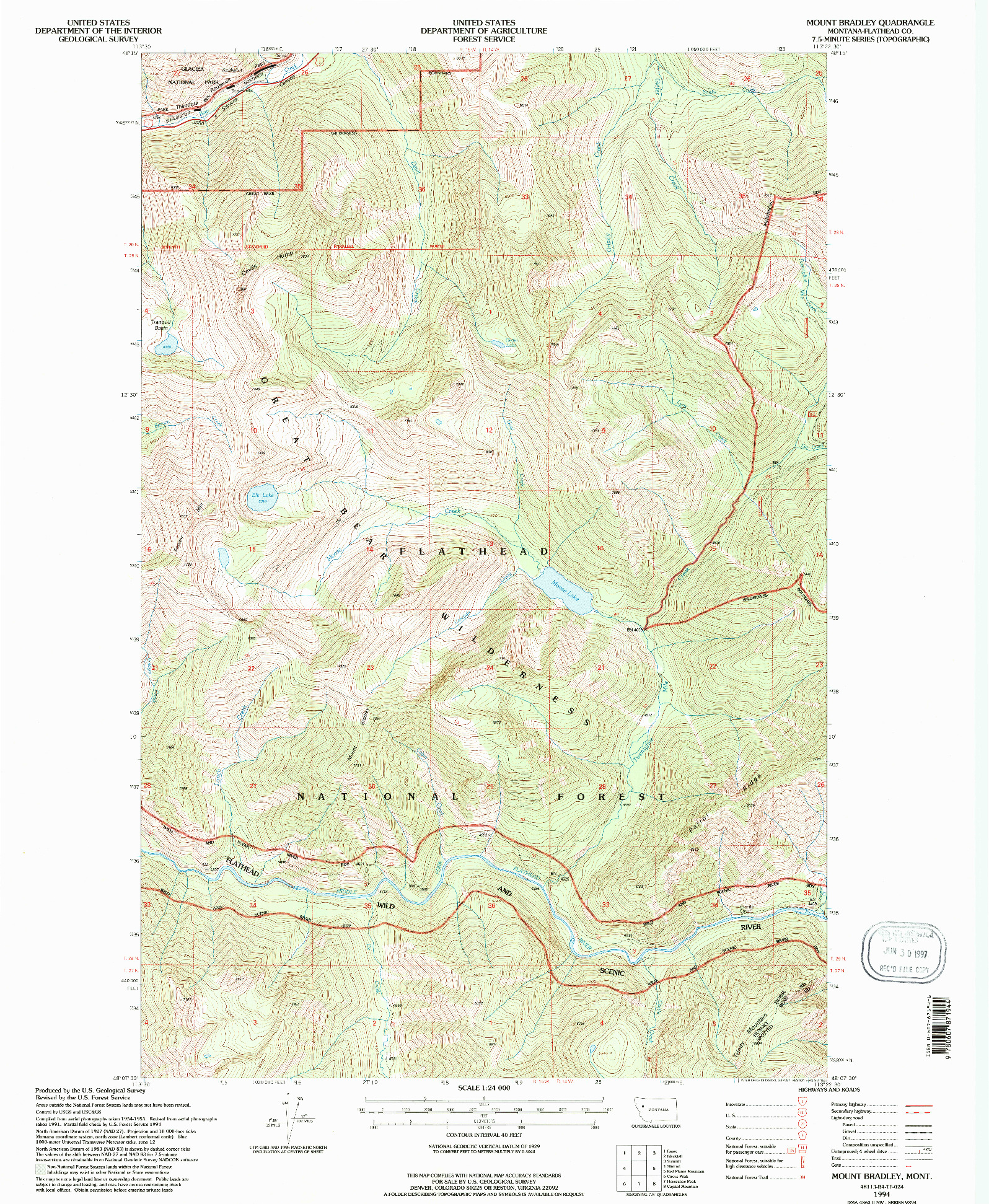 USGS 1:24000-SCALE QUADRANGLE FOR MOUNT BRADLEY, MT 1994